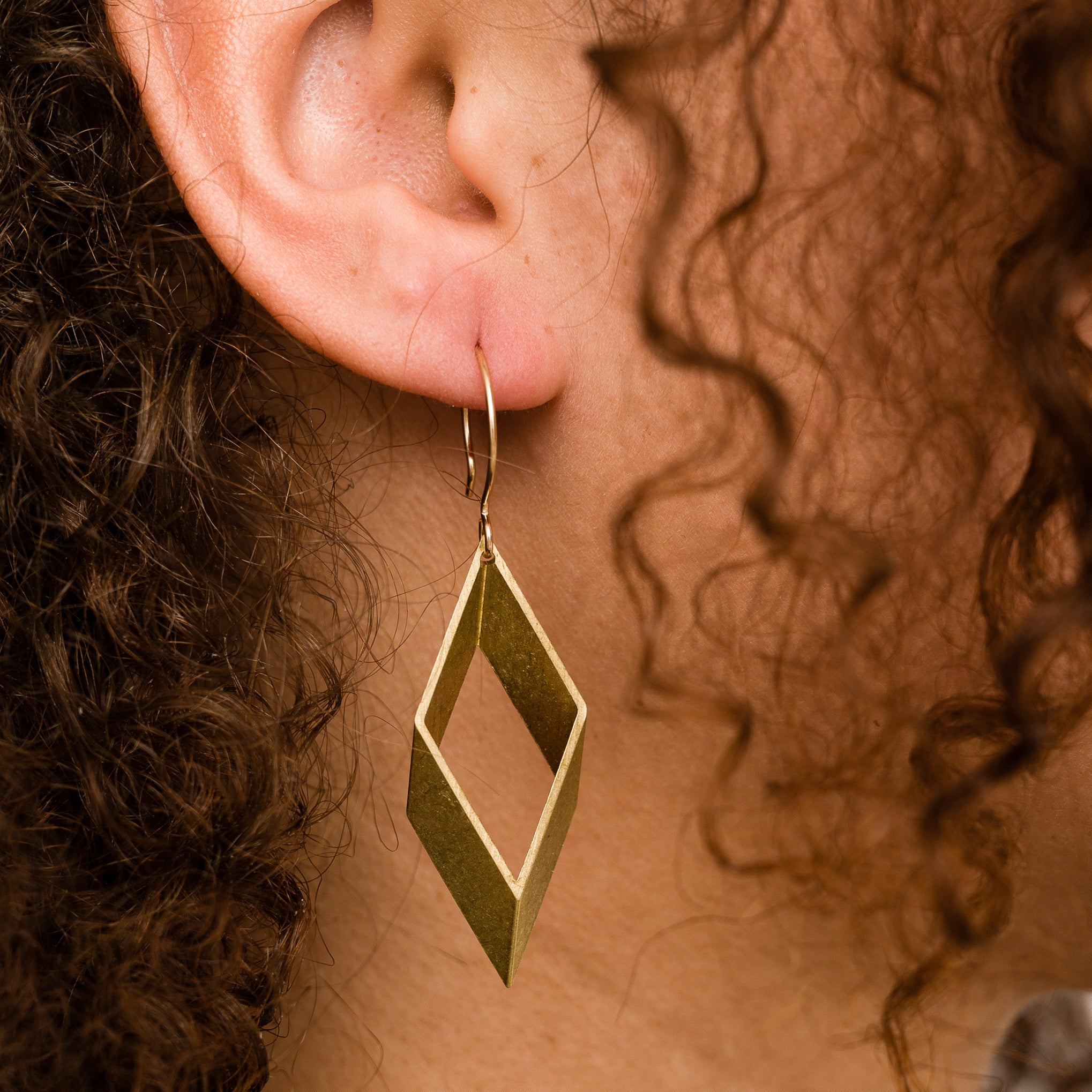 Open Brass Diamond Earrings