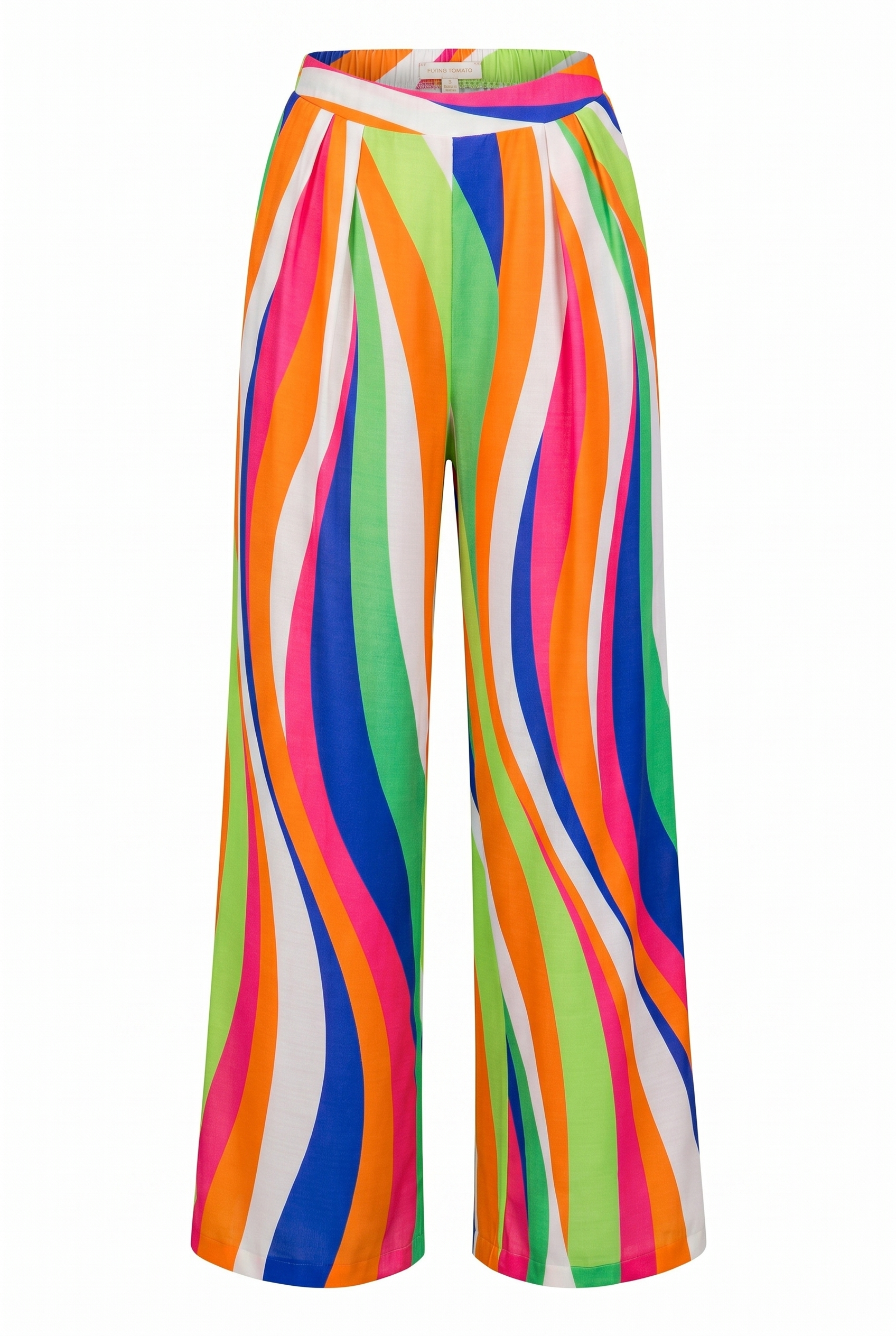 Colorful wide legs pants with curved lines design and an elastic waistband | Flying Tomato