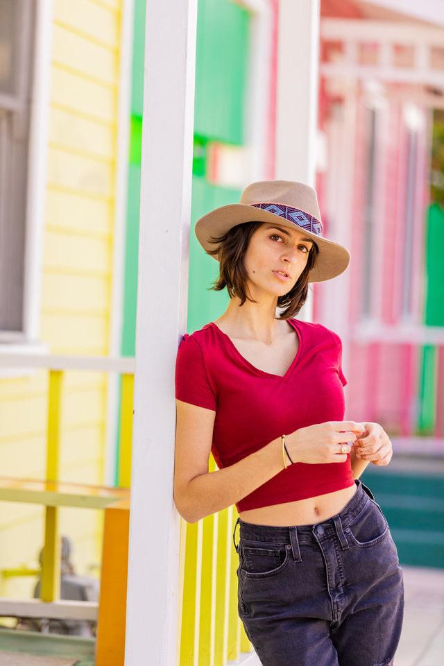 Beige Fedora Hat.