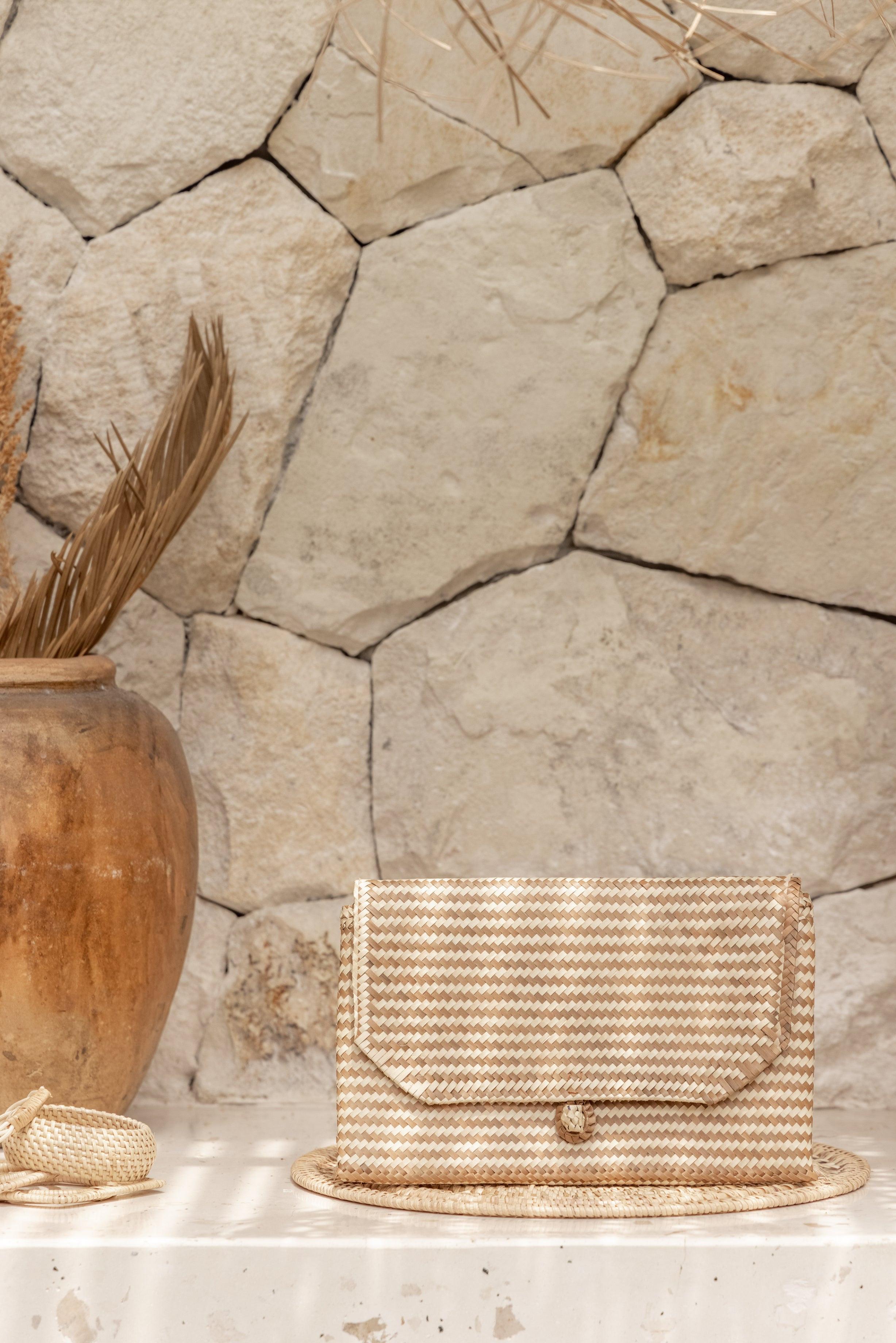 Stripes Rattan Clutch.