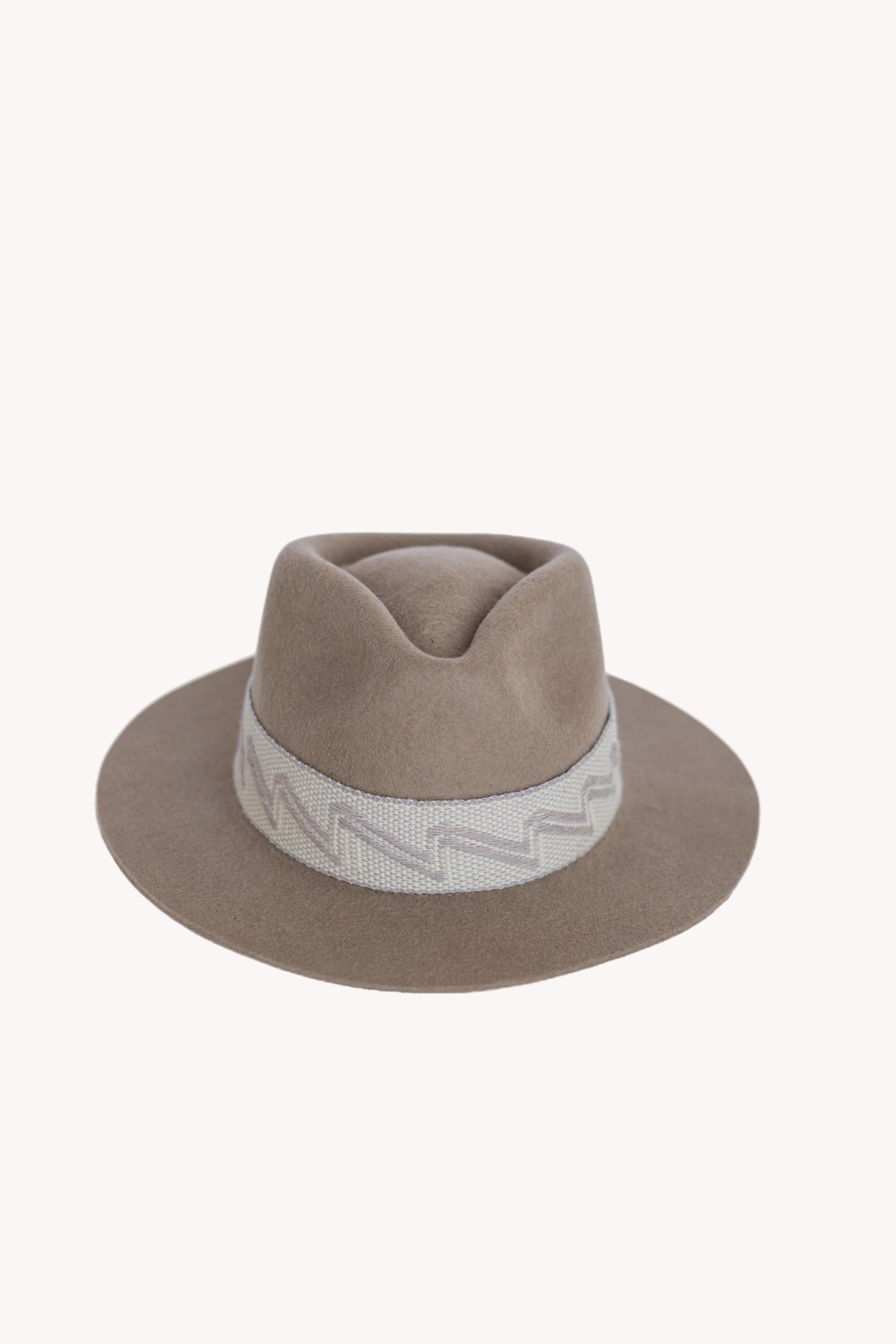Beige Fedora Hat.
