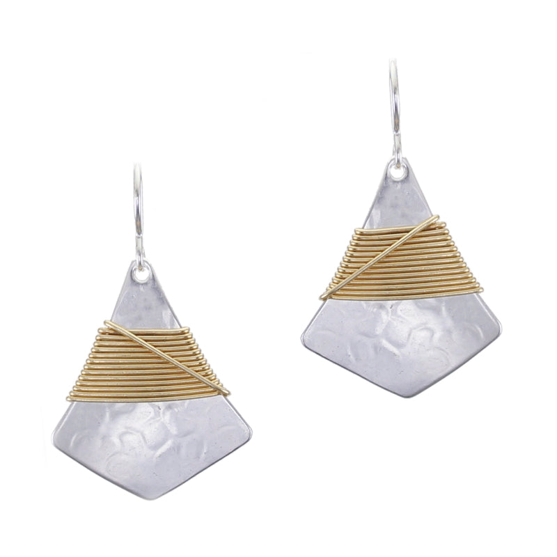 Elongated Diamond with Crossed Wire Wrapping Wire Earring