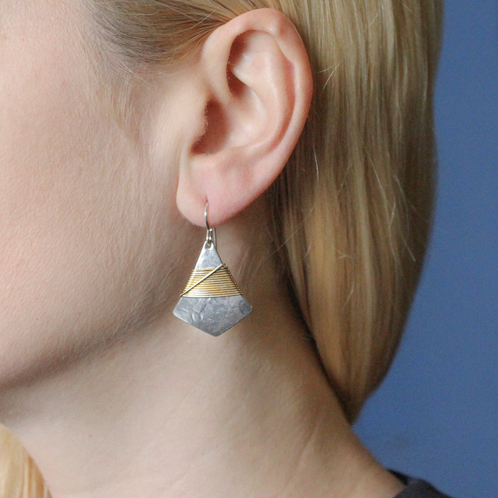 Elongated Diamond with Crossed Wire Wrapping Wire Earring