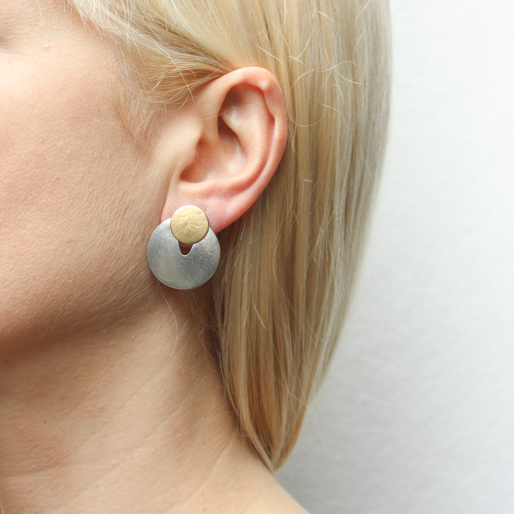 Crescent with Layered Disc Clip or Post Earrings