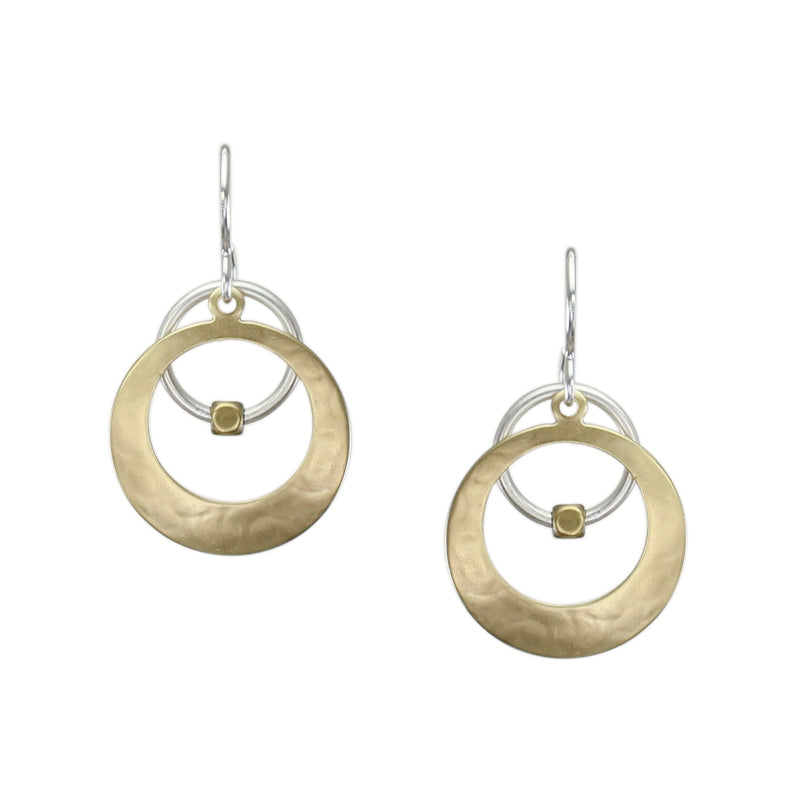 Cutout Disc with Ring and Bead Wire Earring