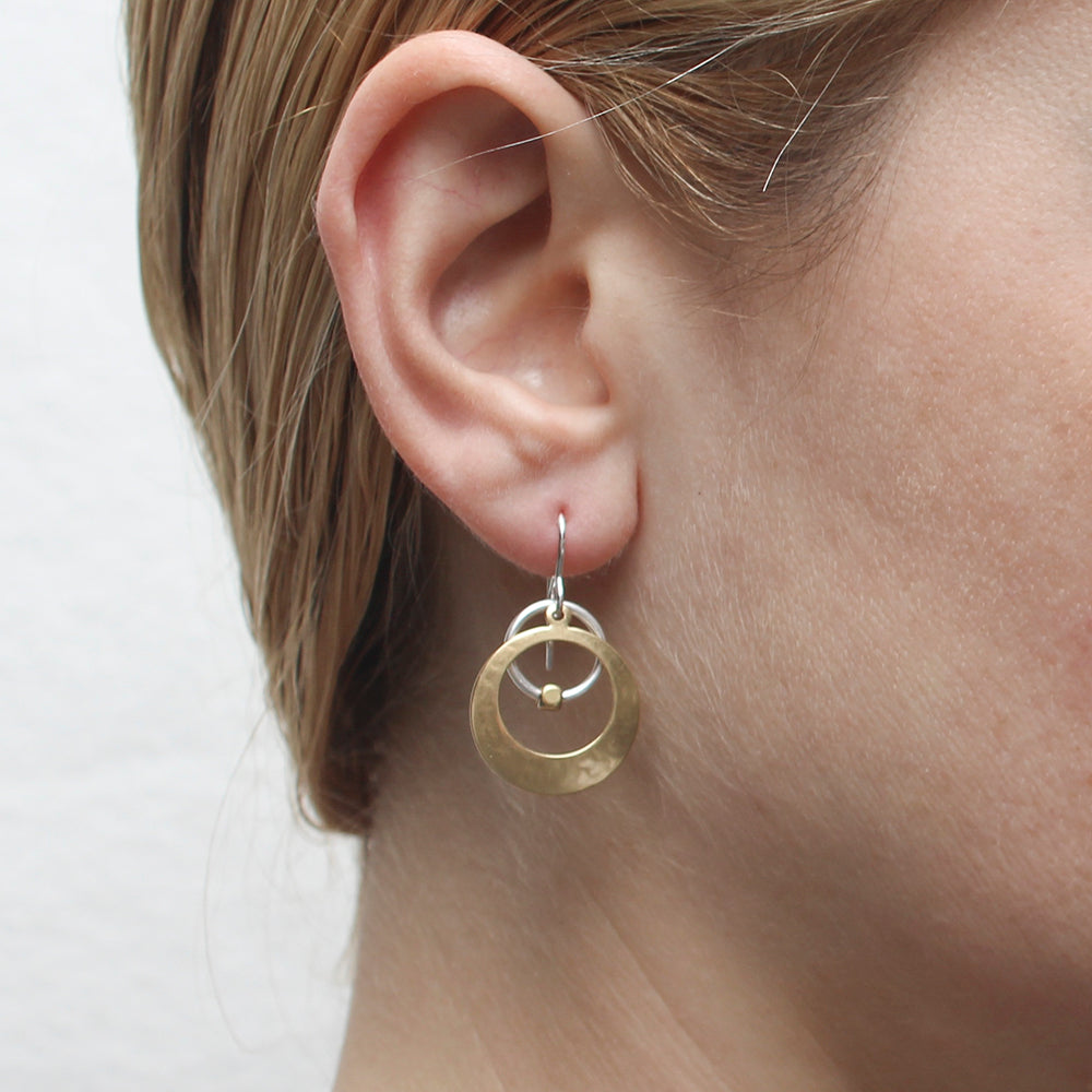 Cutout Disc with Ring and Bead Wire Earring
