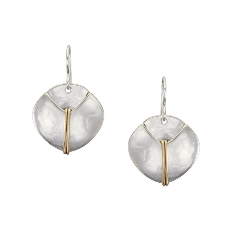 Domed Crescent with Wire Wrapping Over Dished Disc Wire Earring