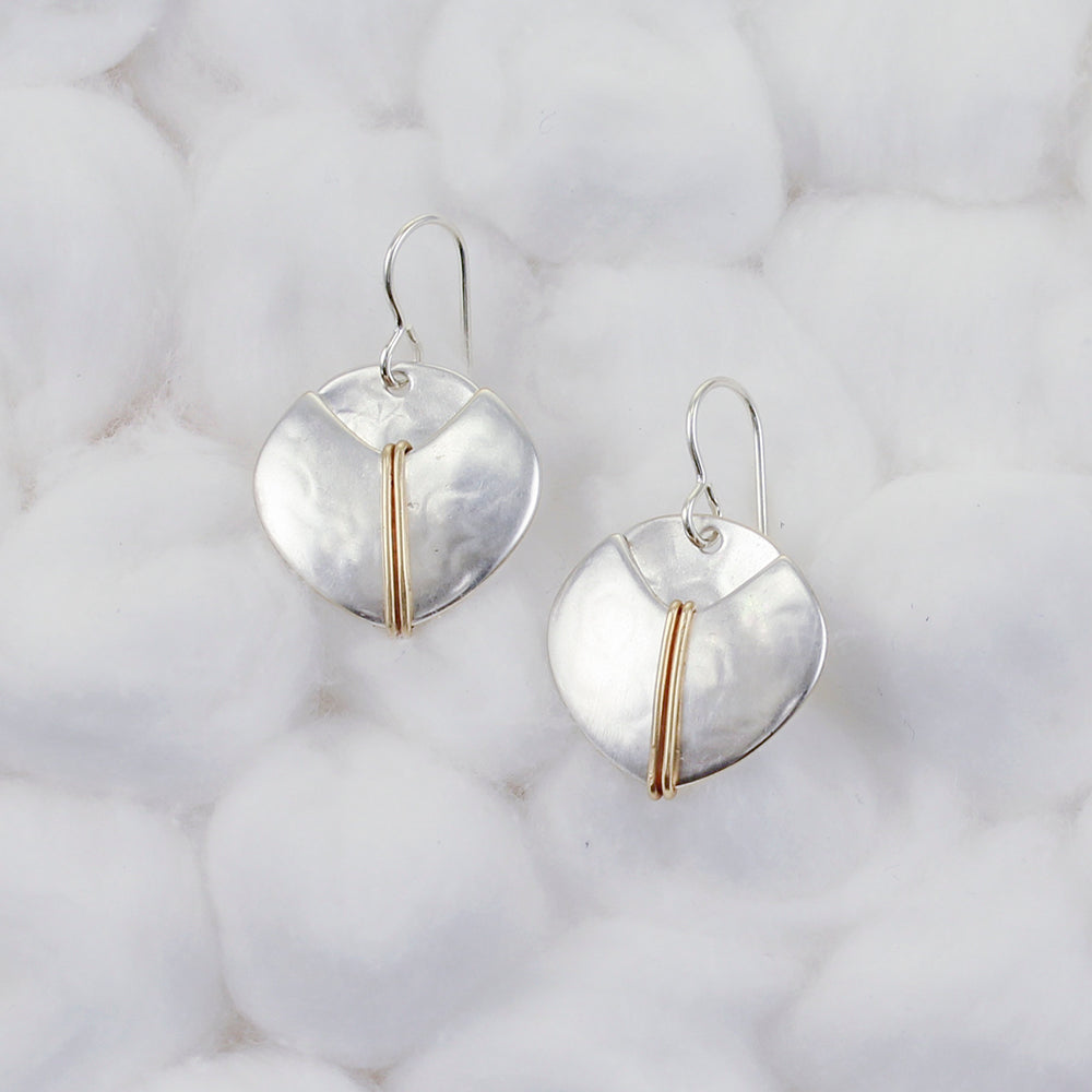 Domed Crescent with Wire Wrapping Over Dished Disc Wire Earring