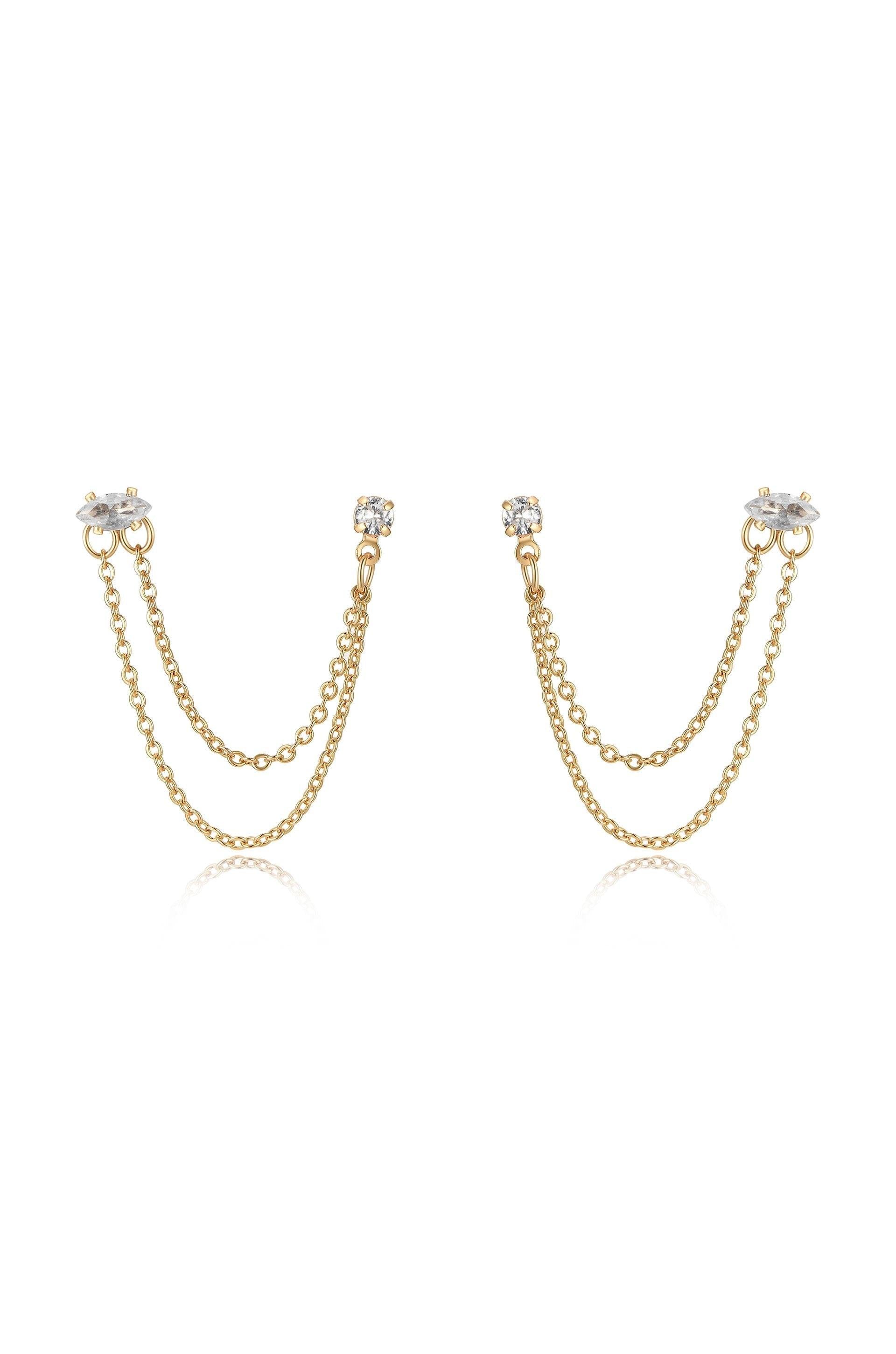 Double Piercing Chain Dangle Earrings - Flying Tomato - Earrings - Ettika