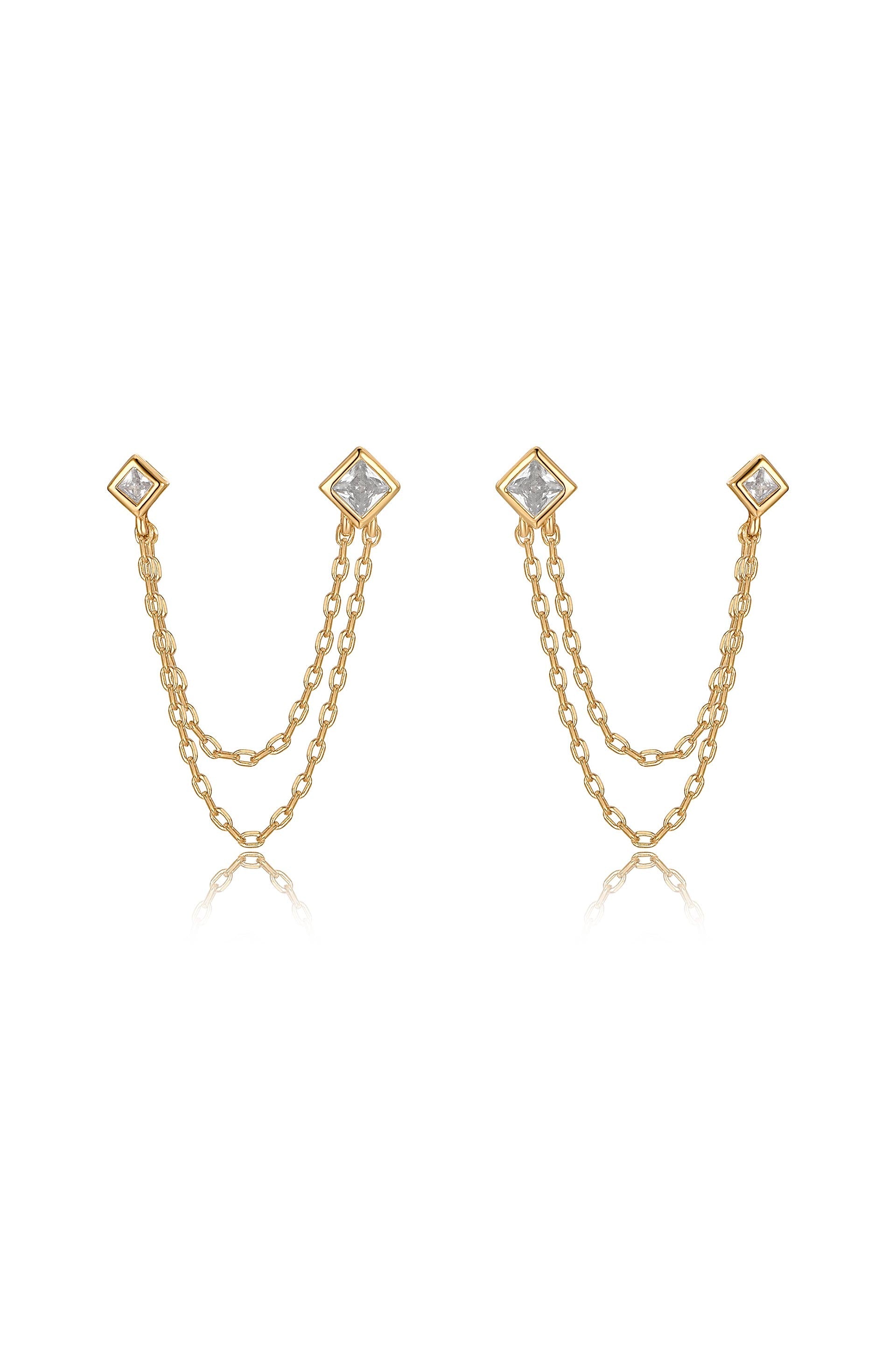Double Piercing Diamond Shape Earrings