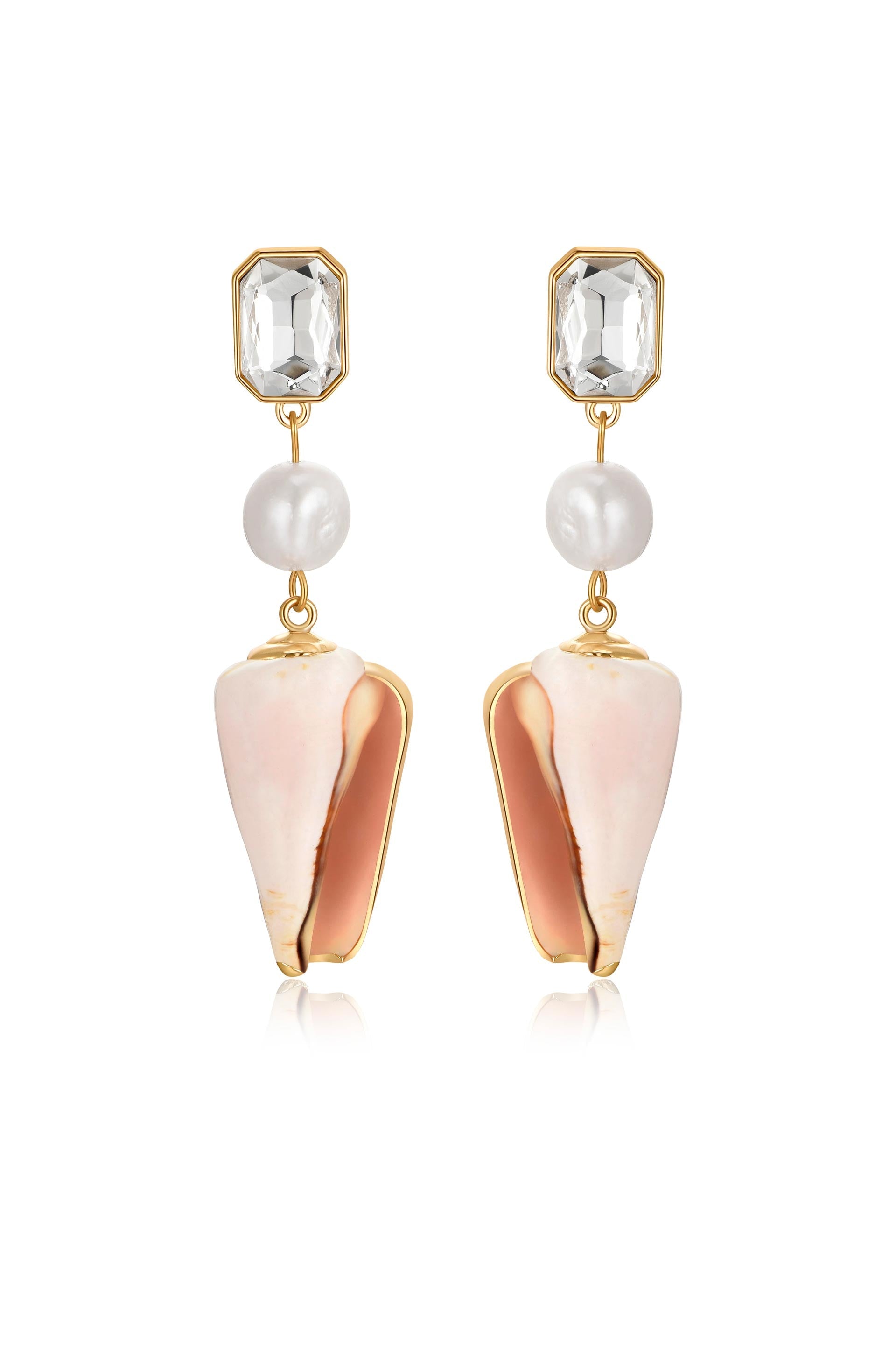 Golden Rimmed Shell Dangle Earrings