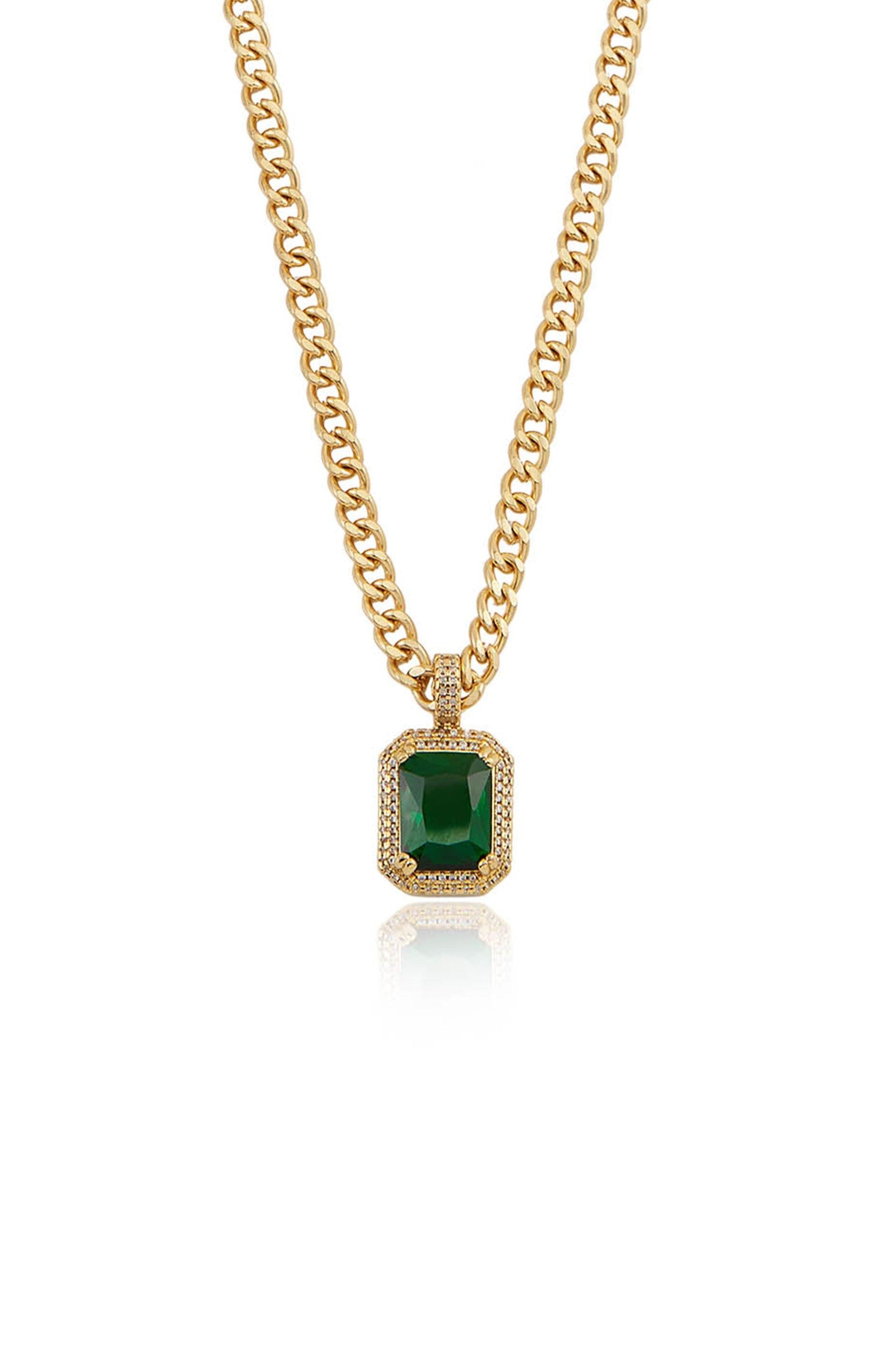 Emerald Stone Pendant Link Necklace - Flying Tomato - Necklaces - Ettika