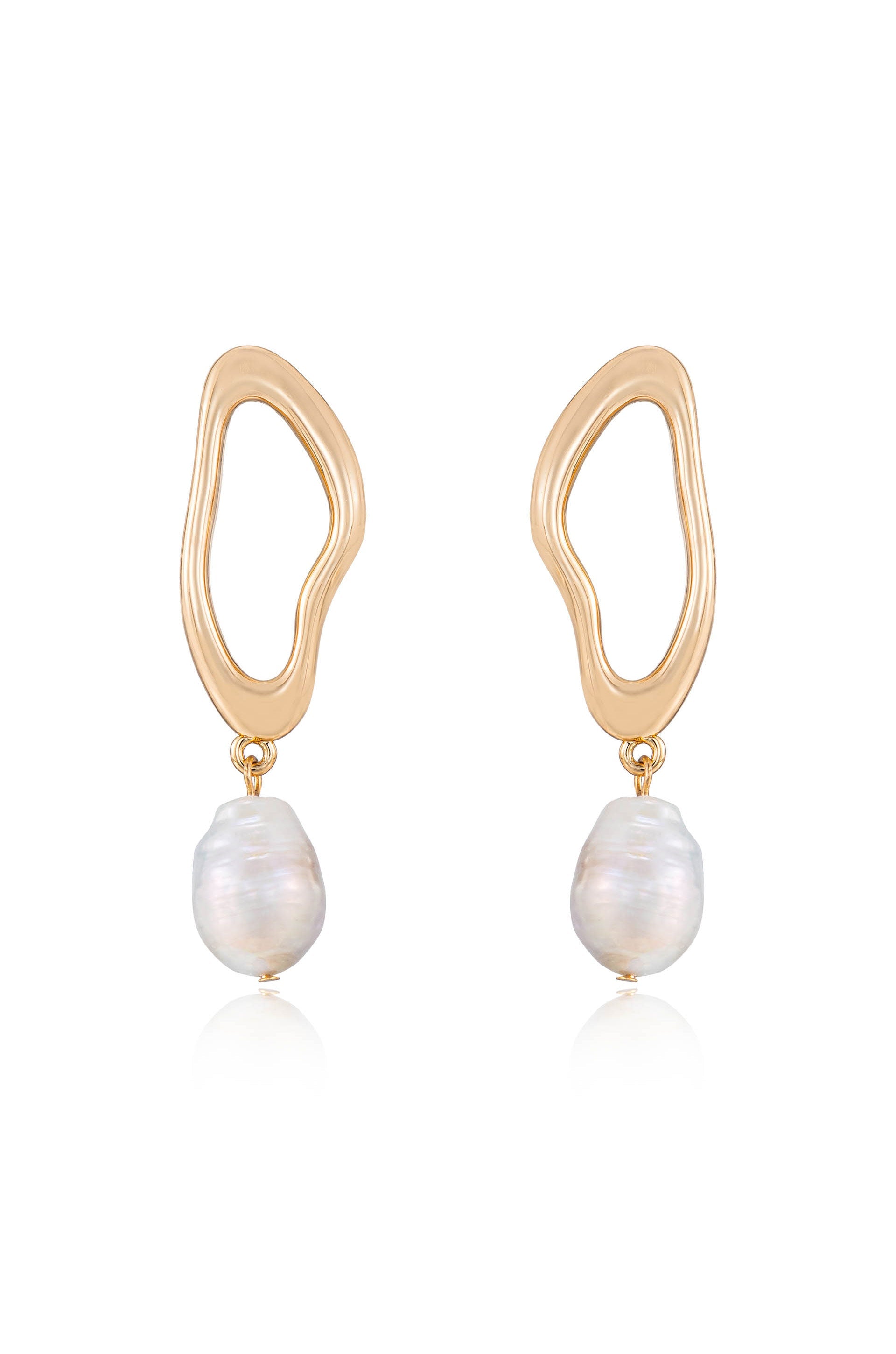 Open Circle Freshwater Pearl Dangle Earrings