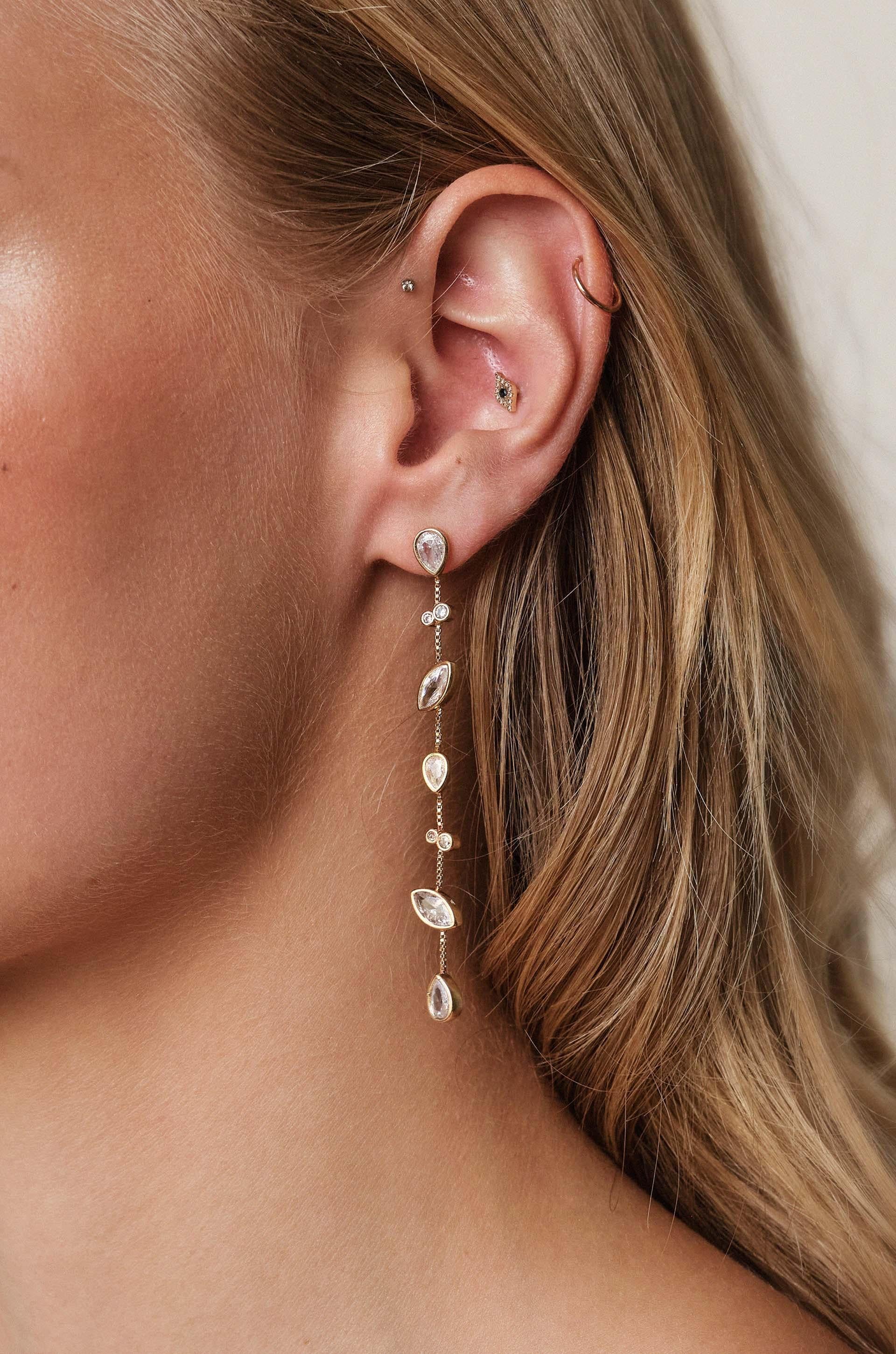 Falling Bezel Crystal Dangle Earrings - Flying Tomato - Earrings - Ettika