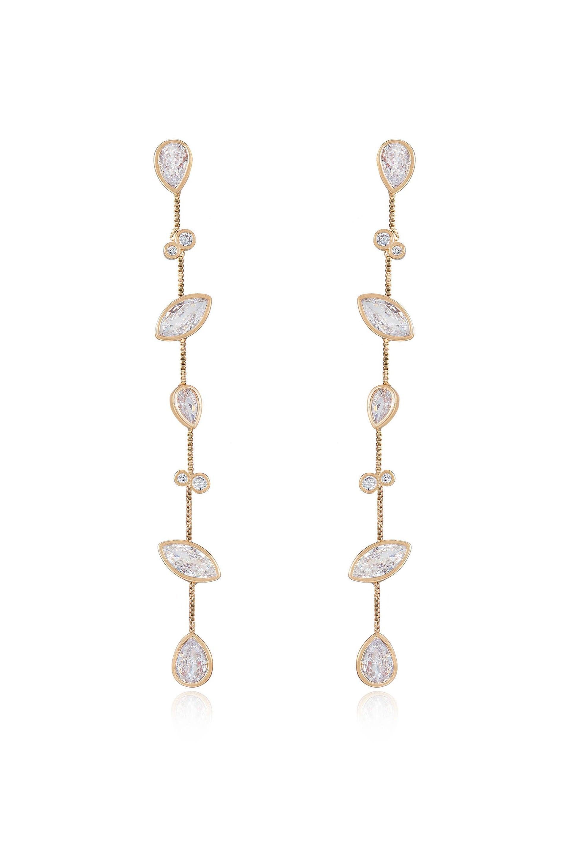Falling Bezel Crystal Dangle Earrings - Flying Tomato - Earrings - Ettika
