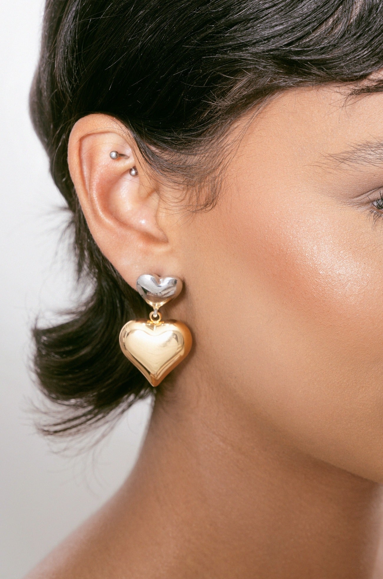 Dangling Mixed Metal Heart Earrings
