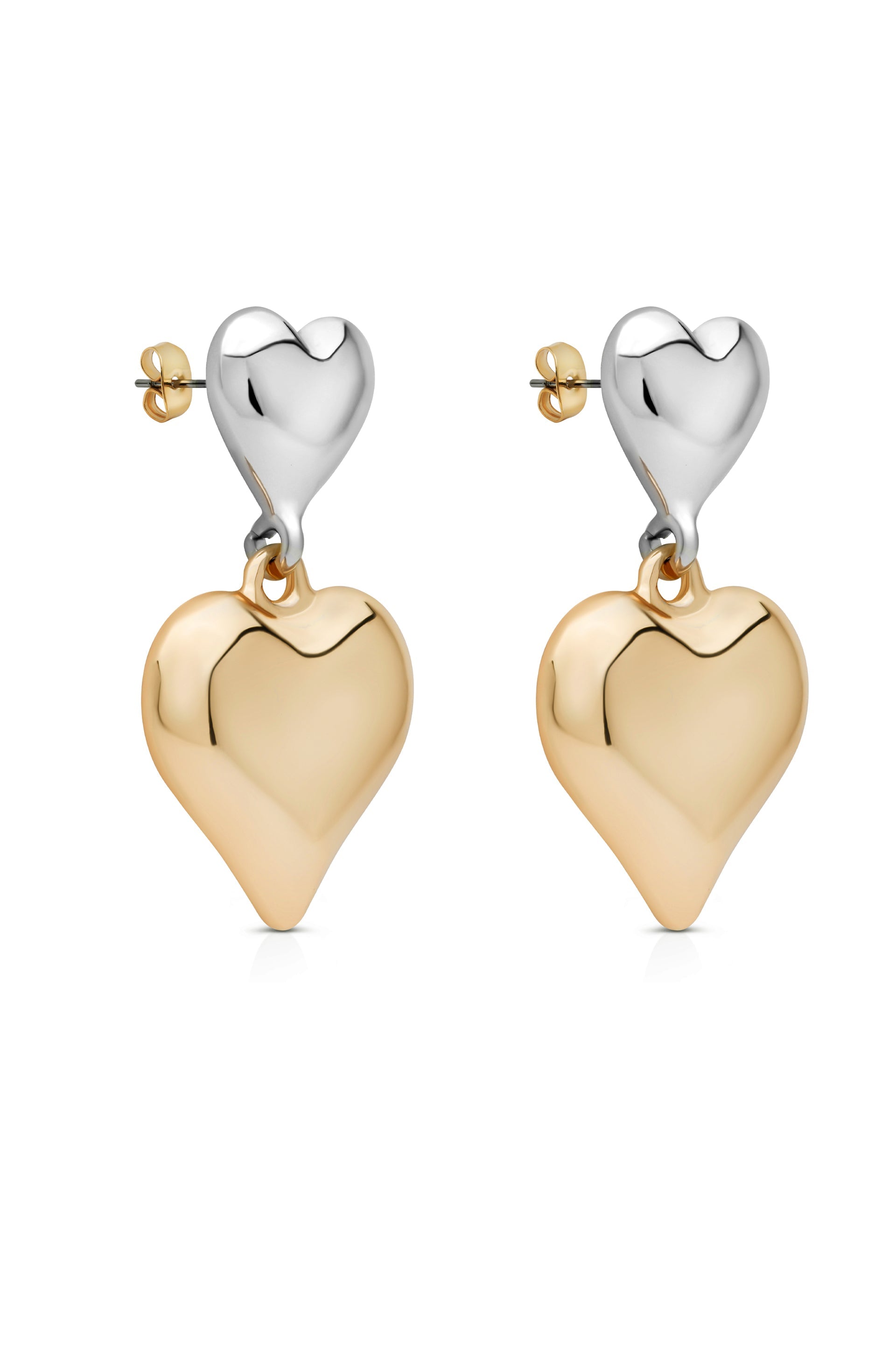 Dangling Mixed Metal Heart Earrings