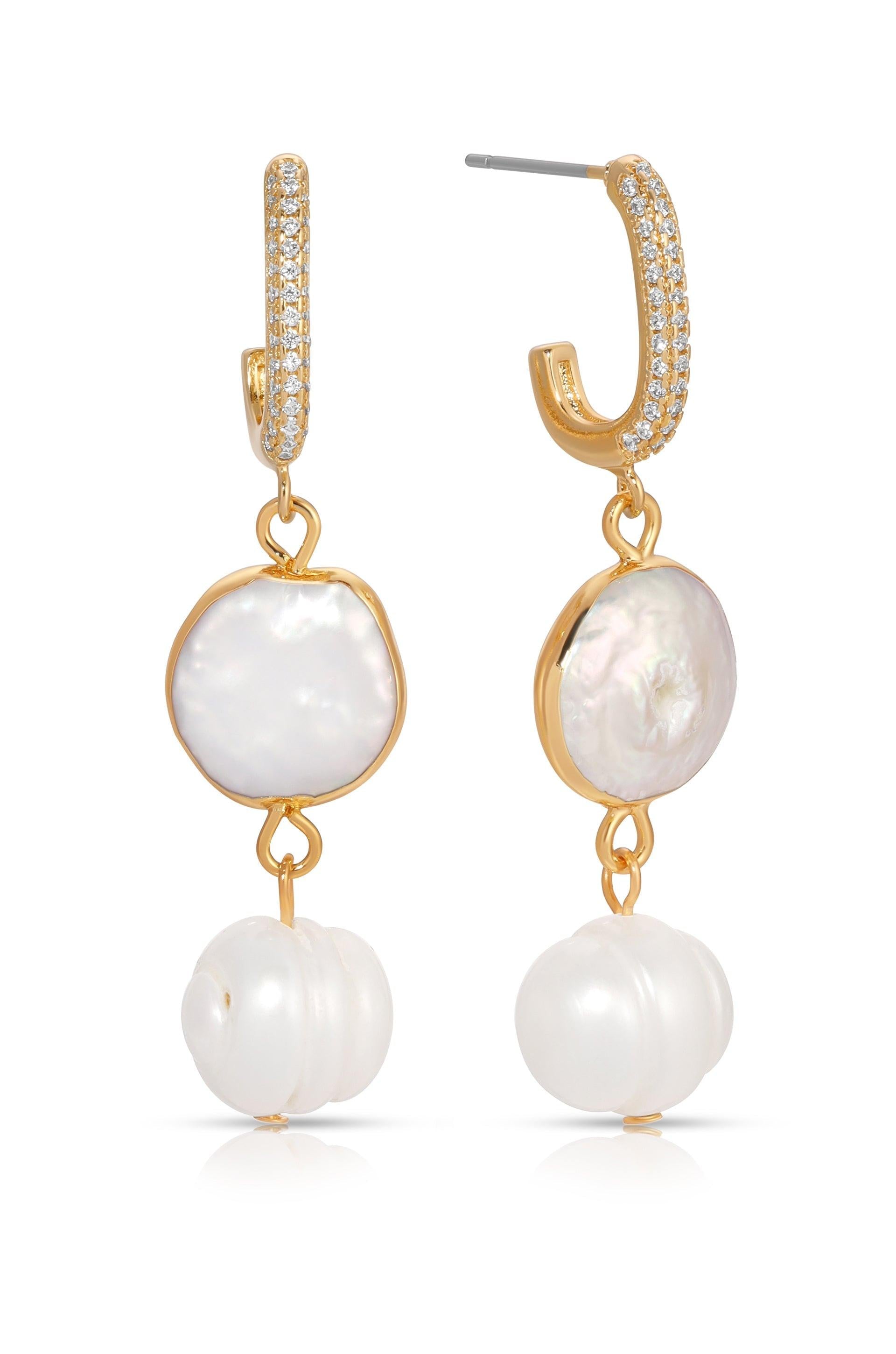 Dangling Freshwater Pearl Huggie Hoop Earrings - Flying Tomato - Earrings - Ettika