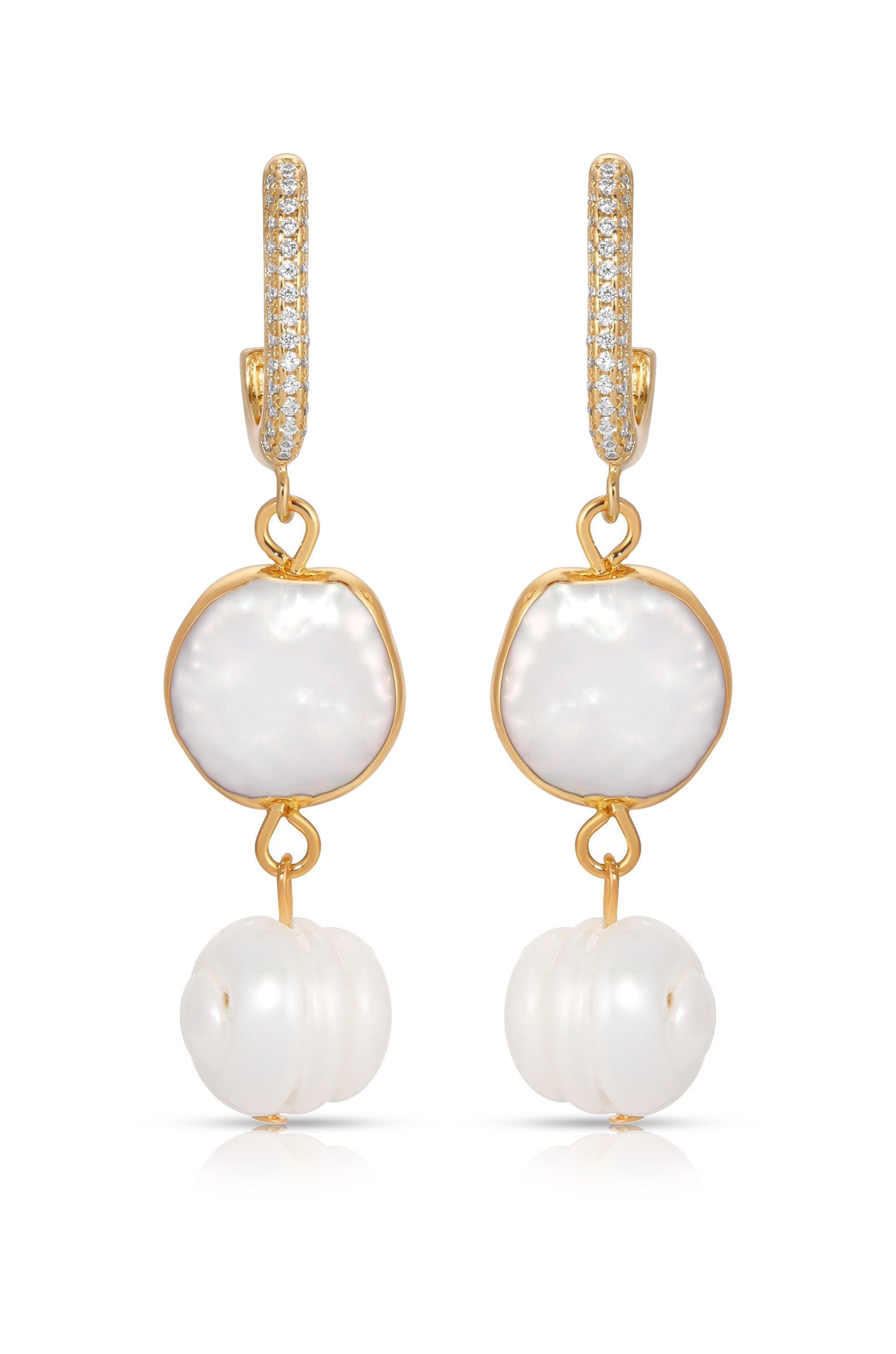 Dangling Freshwater Pearl Huggie Hoop Earrings - Flying Tomato - Earrings - Ettika