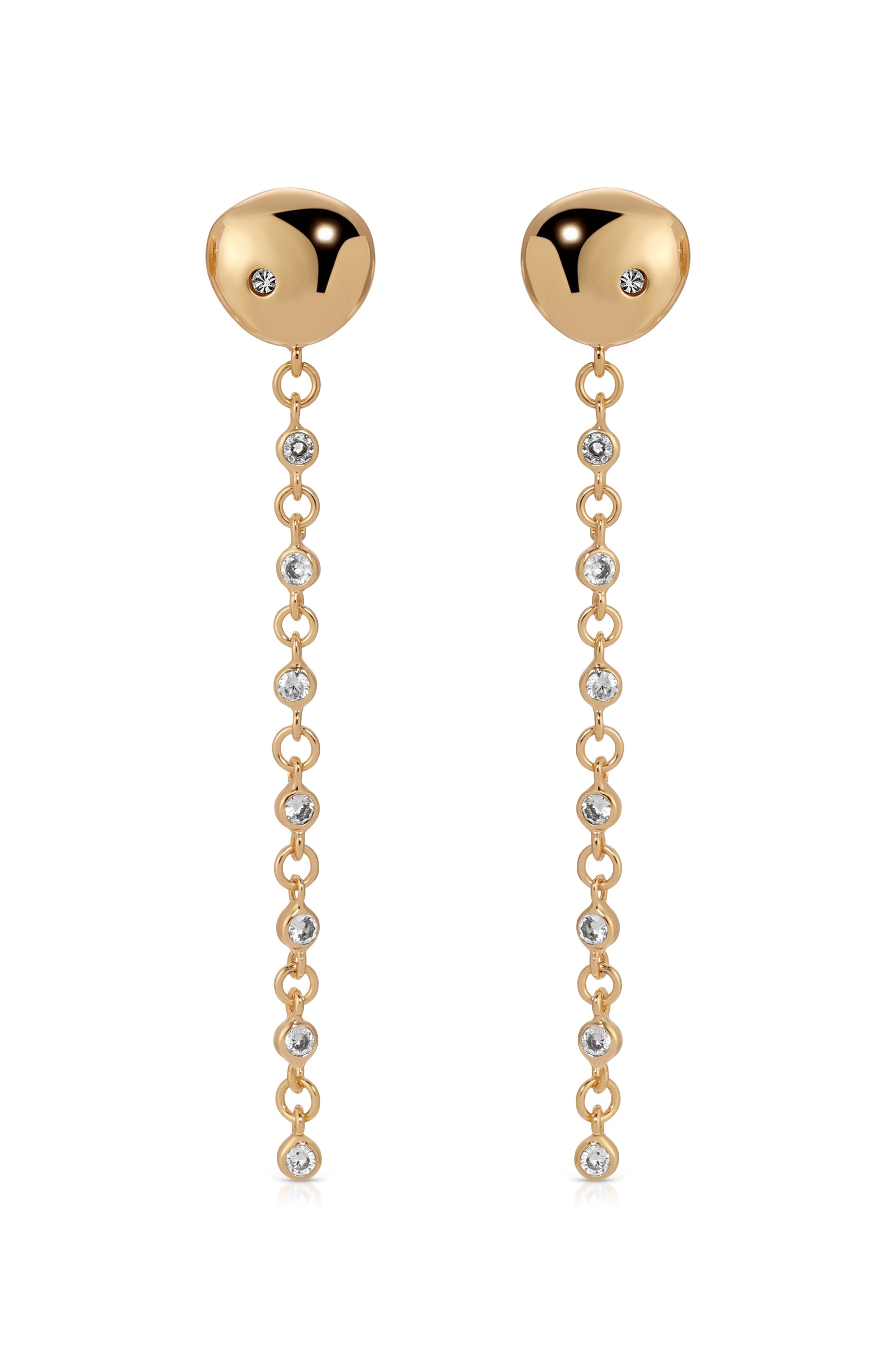 Polished Pebble Linear Crystal Chain Drop Earrings