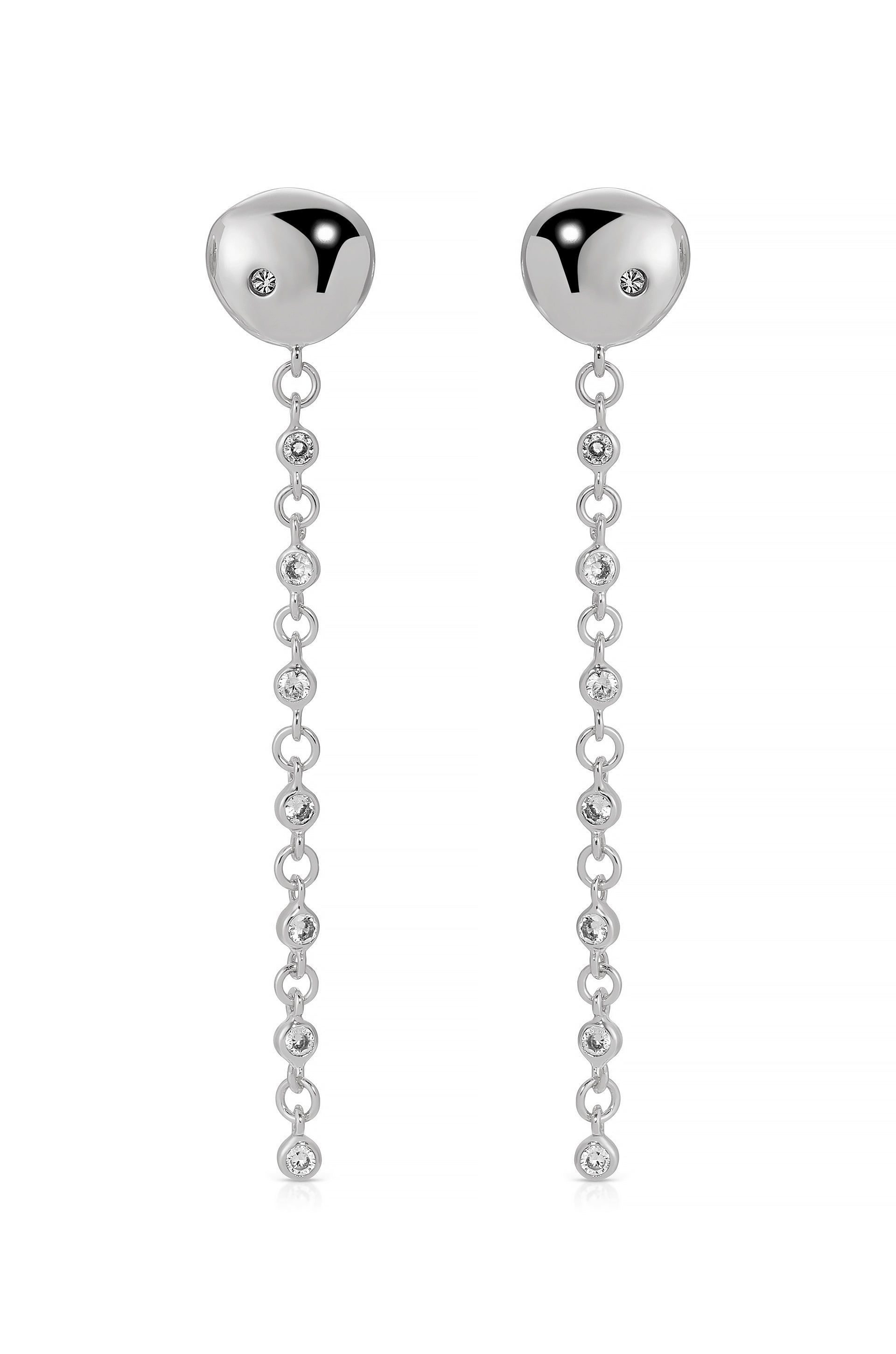 Polished Pebble Linear Crystal Chain Drop Earrings