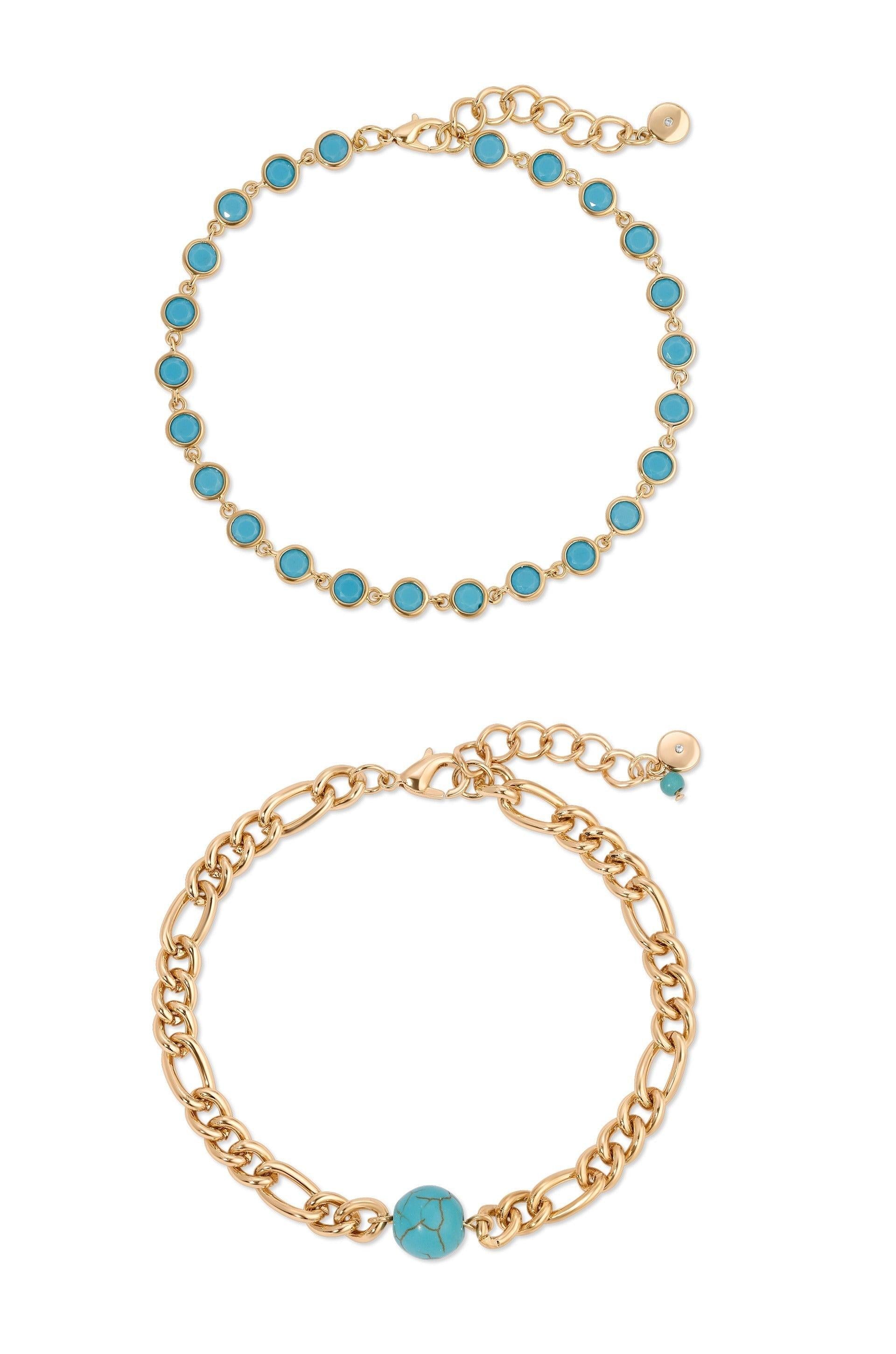 Turquoise Link Anklet Set.