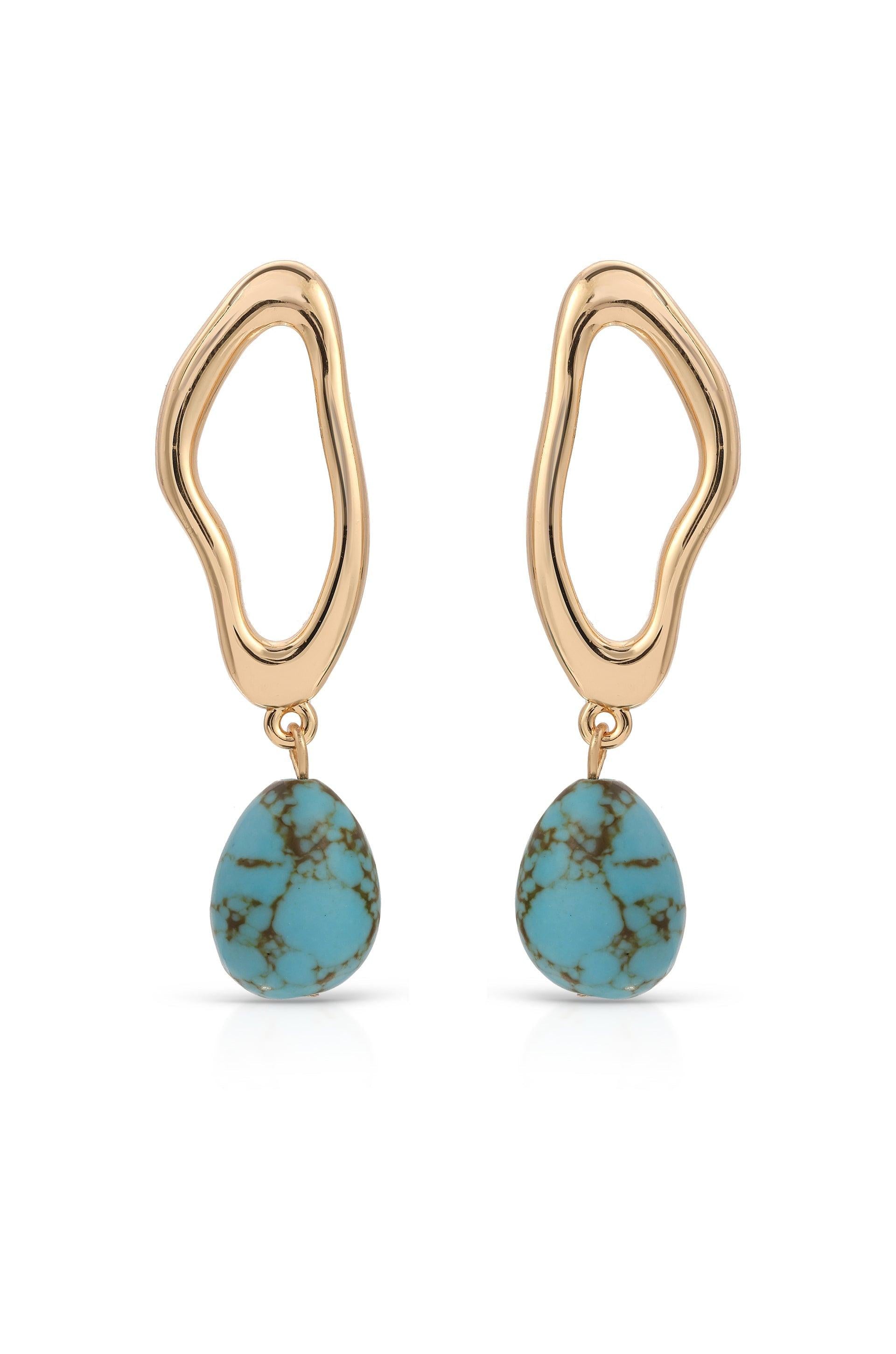 Open Circle Turquoise Dangle Earrings - Flying Tomato - Earrings - Ettika