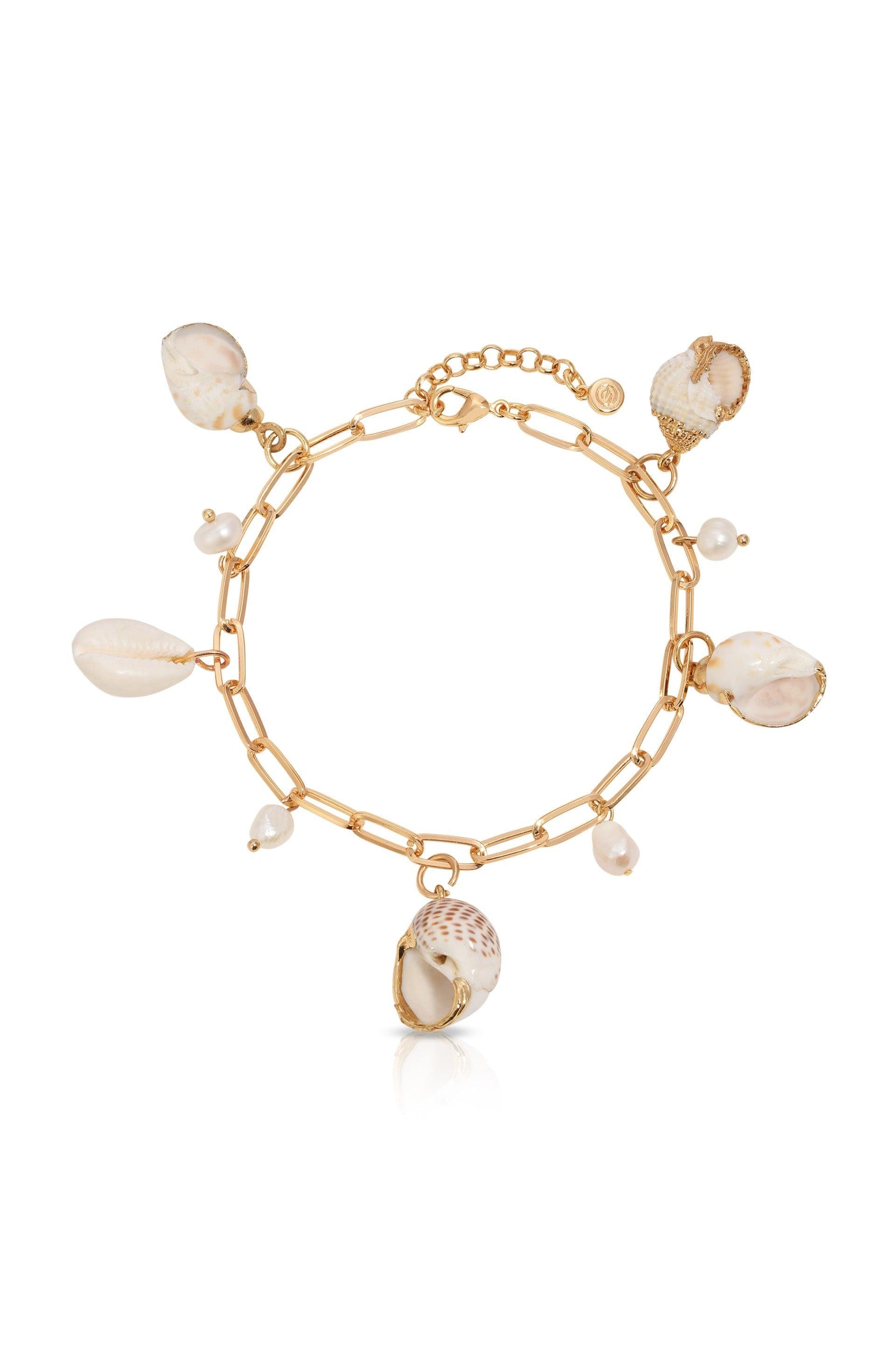 Paperclip Chain Multi-Shell Charm Anklet - Flying Tomato - Anklets - Ettika
