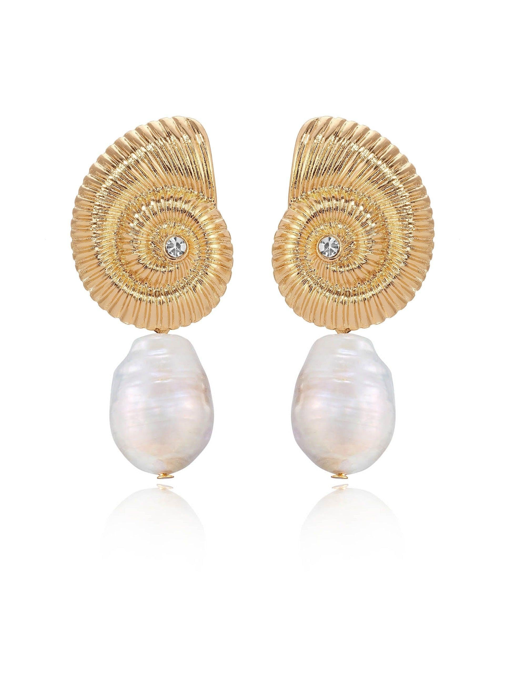 Nautilus Shell Freshwater Pearl Earrings - Flying Tomato - Earrings - Ettika