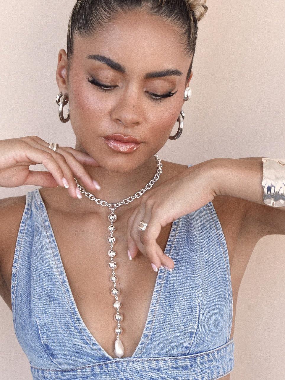 Deep Drop Pearl Lariat Necklace - Flying Tomato - Necklaces - Ettika