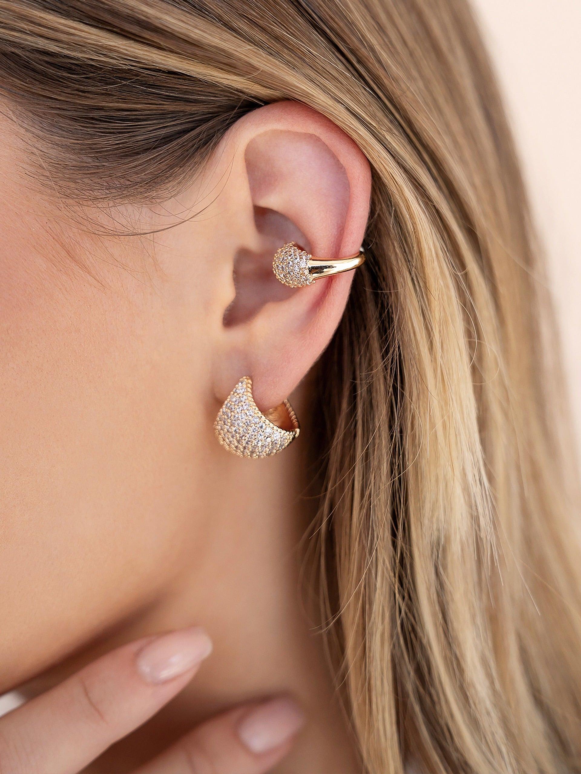 Pavé Encrusted Huggie Hoops - Flying Tomato - Earrings - Ettika