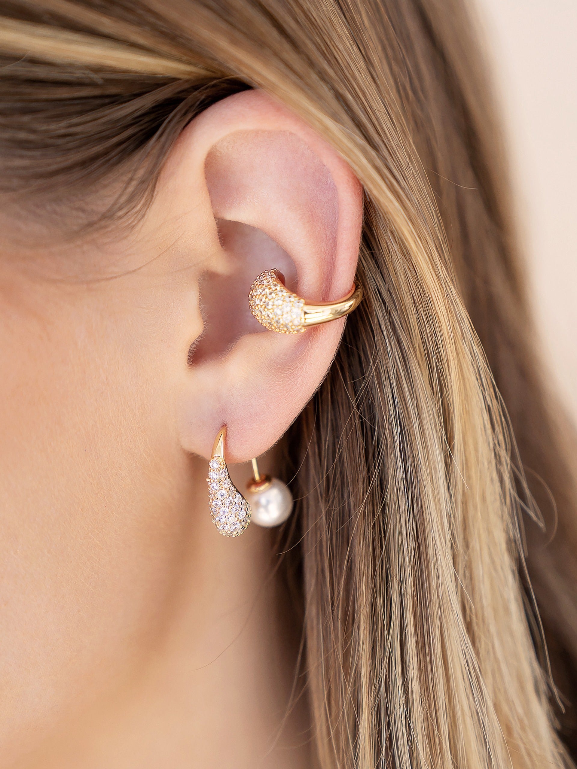 Hooked Pavé and Pearl Earrings - Flying Tomato - Earrings - Ettika