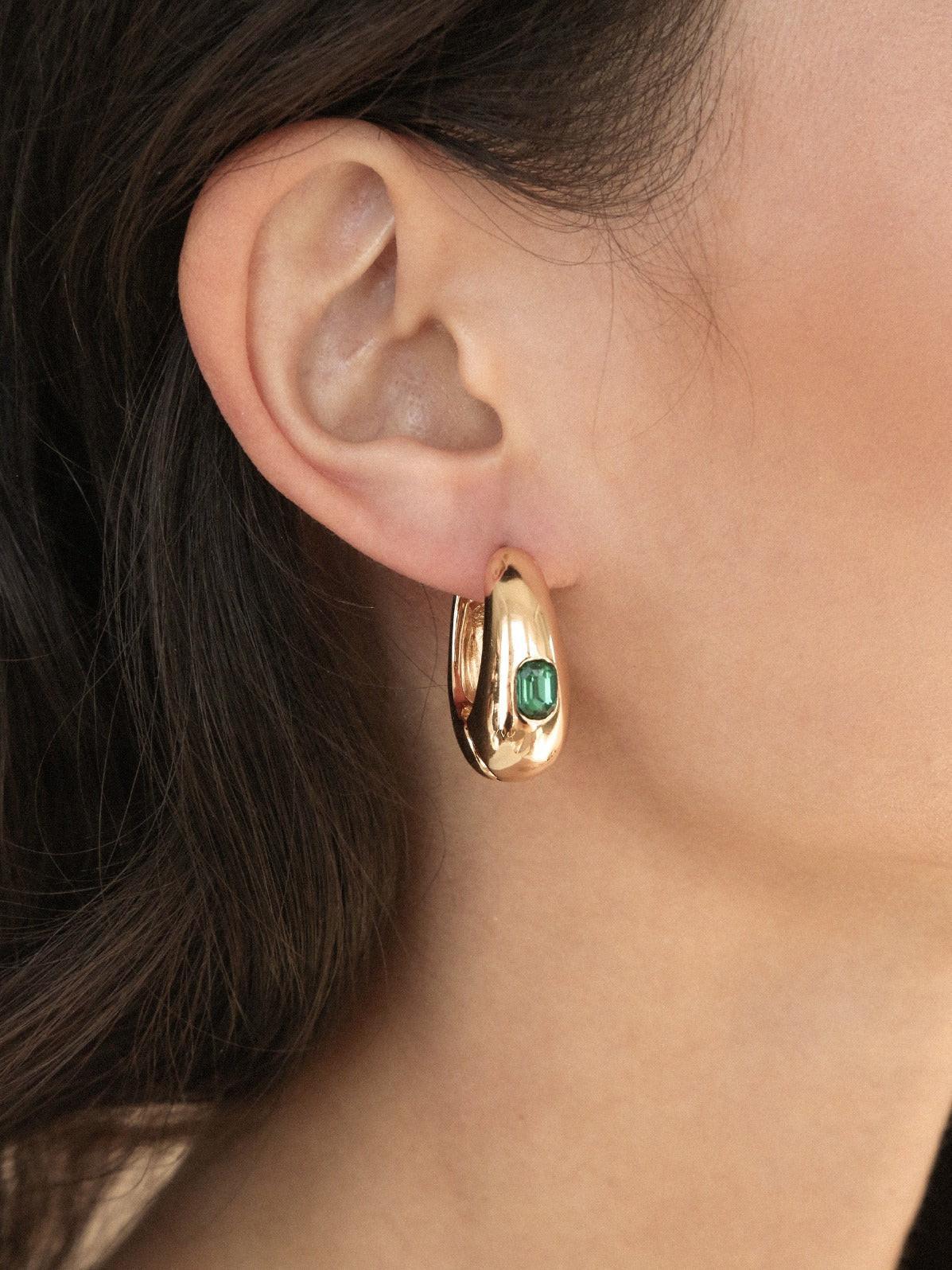 Emerald Deco Hoops - Flying Tomato - Earrings - Ettika