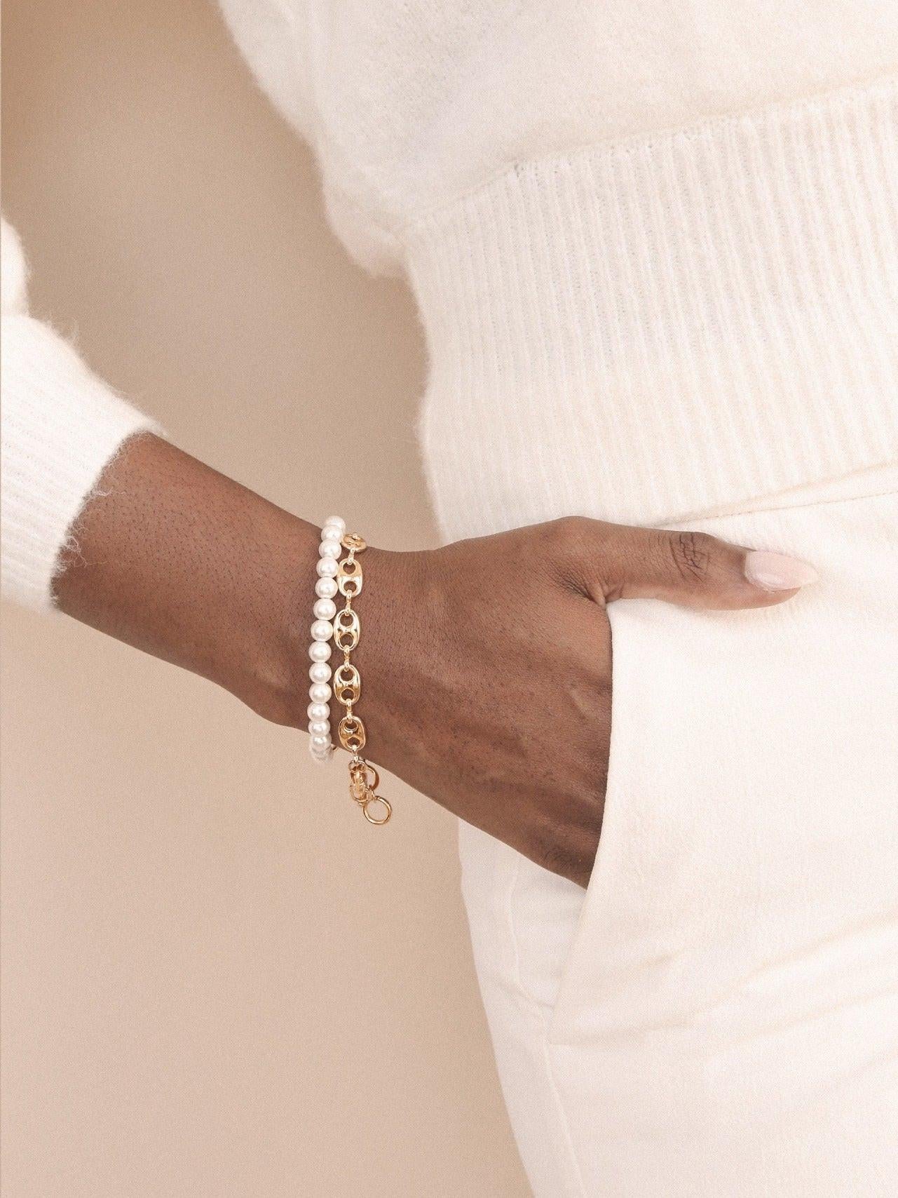 Pearl and Chain Wrap Bracelet - Flying Tomato - Bracelets - Ettika