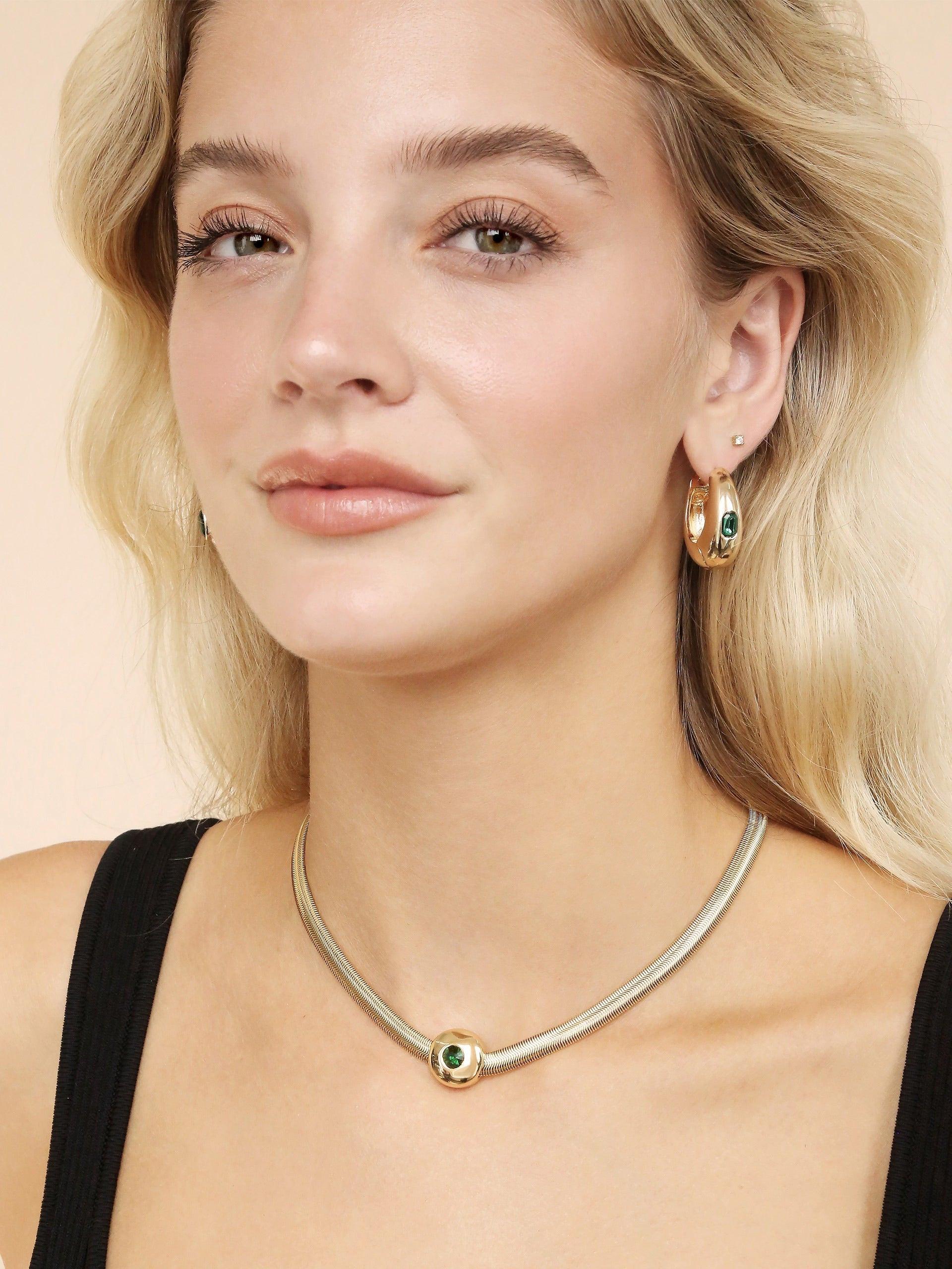 Emerald Deco Hoops - Flying Tomato - Earrings - Ettika