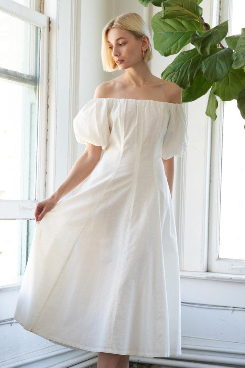 PROTECTING MY PEACE WOVEN MIDI DRESS.