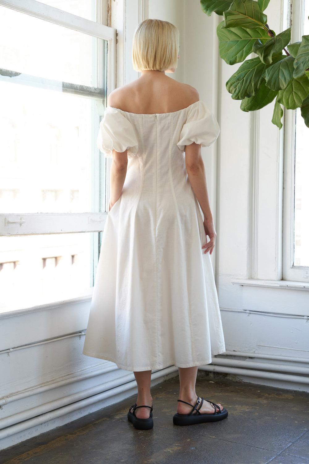 PROTECTING MY PEACE WOVEN MIDI DRESS.