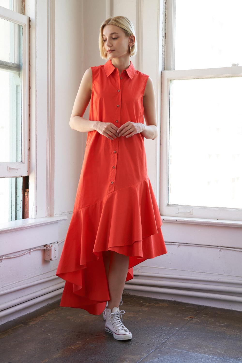 LOOKING MY WAY WOVEN MIDI DRESS.
