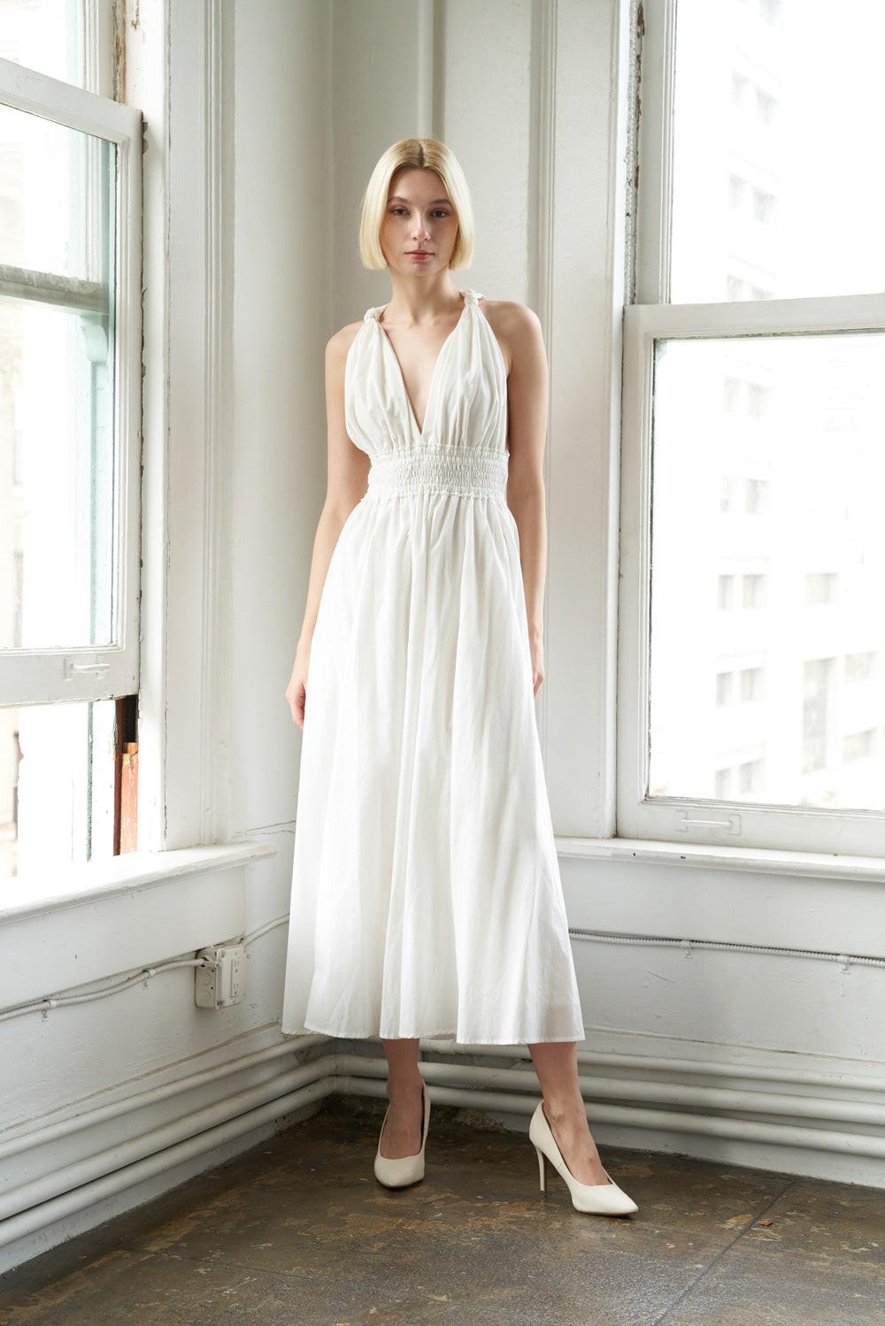 BIG CITY DREAMS WOVEN MIDI DRESS.