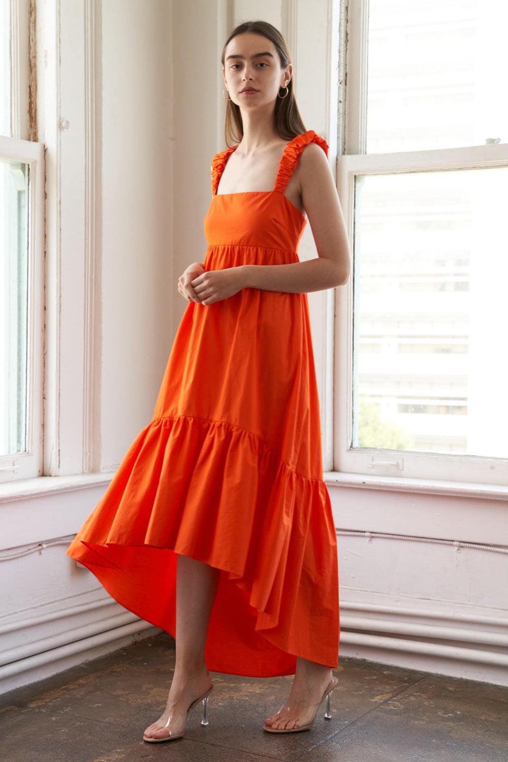 SUNBEAM SPLENDOR WOVEN MIDI DRESS.