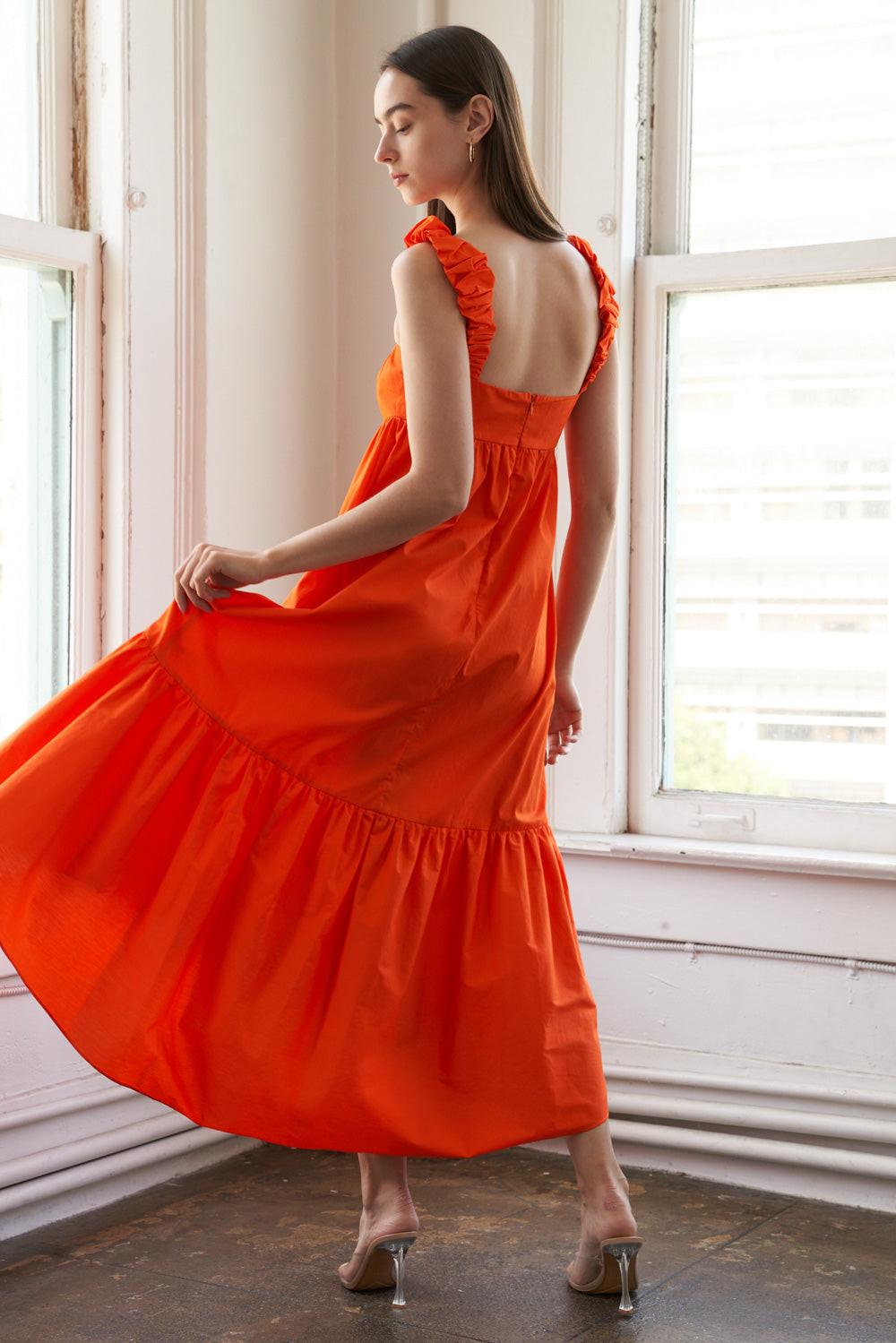 SUNBEAM SPLENDOR WOVEN MIDI DRESS.