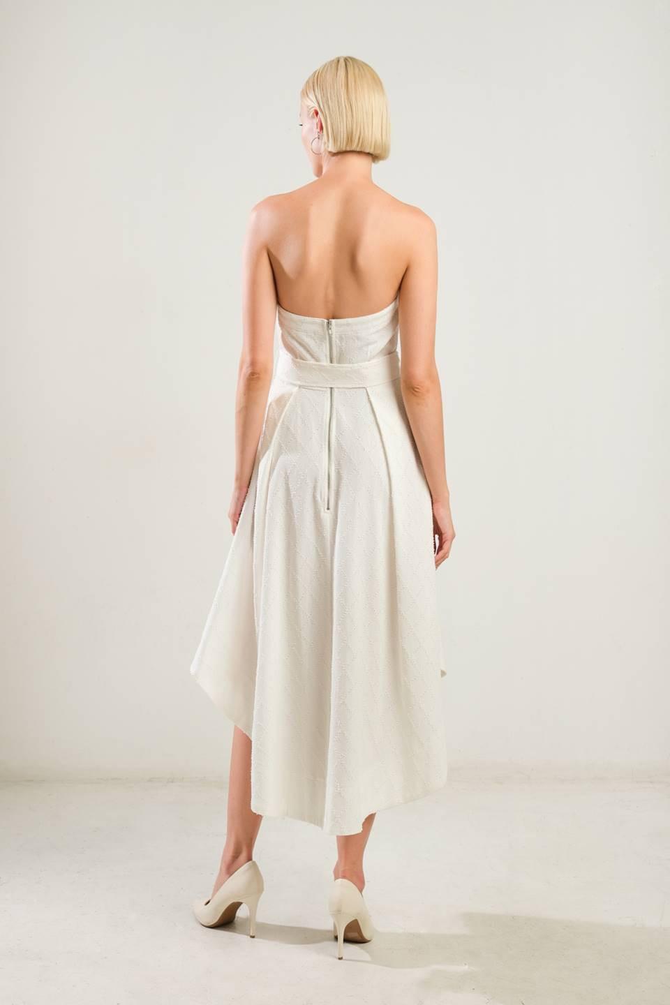 LIFE'S COMPASS WOVEN MIDI DRESS.