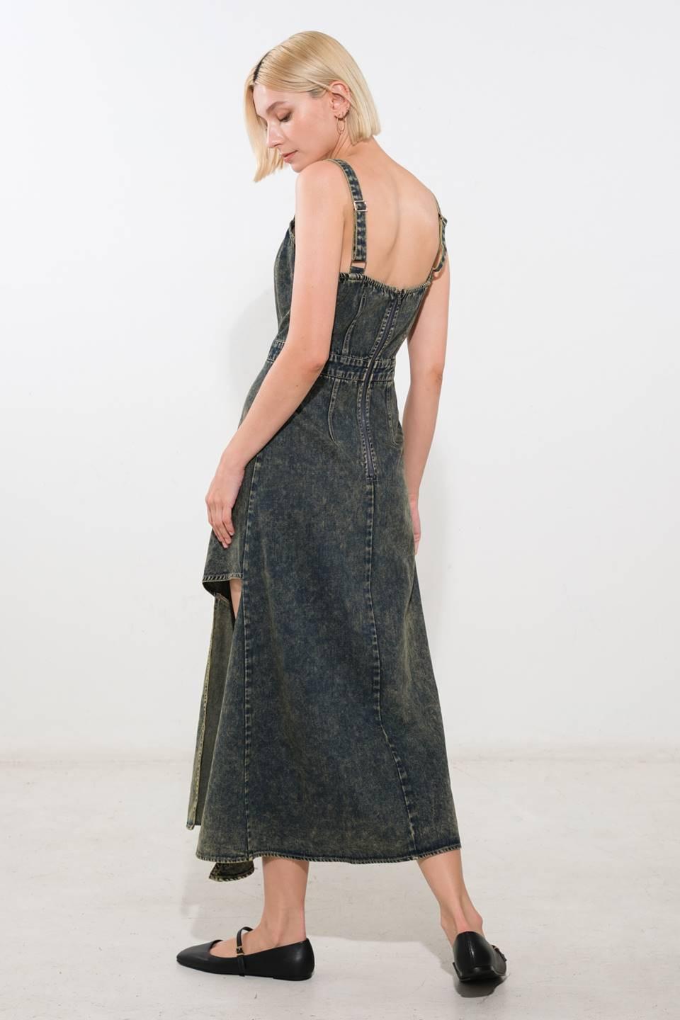 EXOTIC BREEZE DENIM MIDI DRESS.