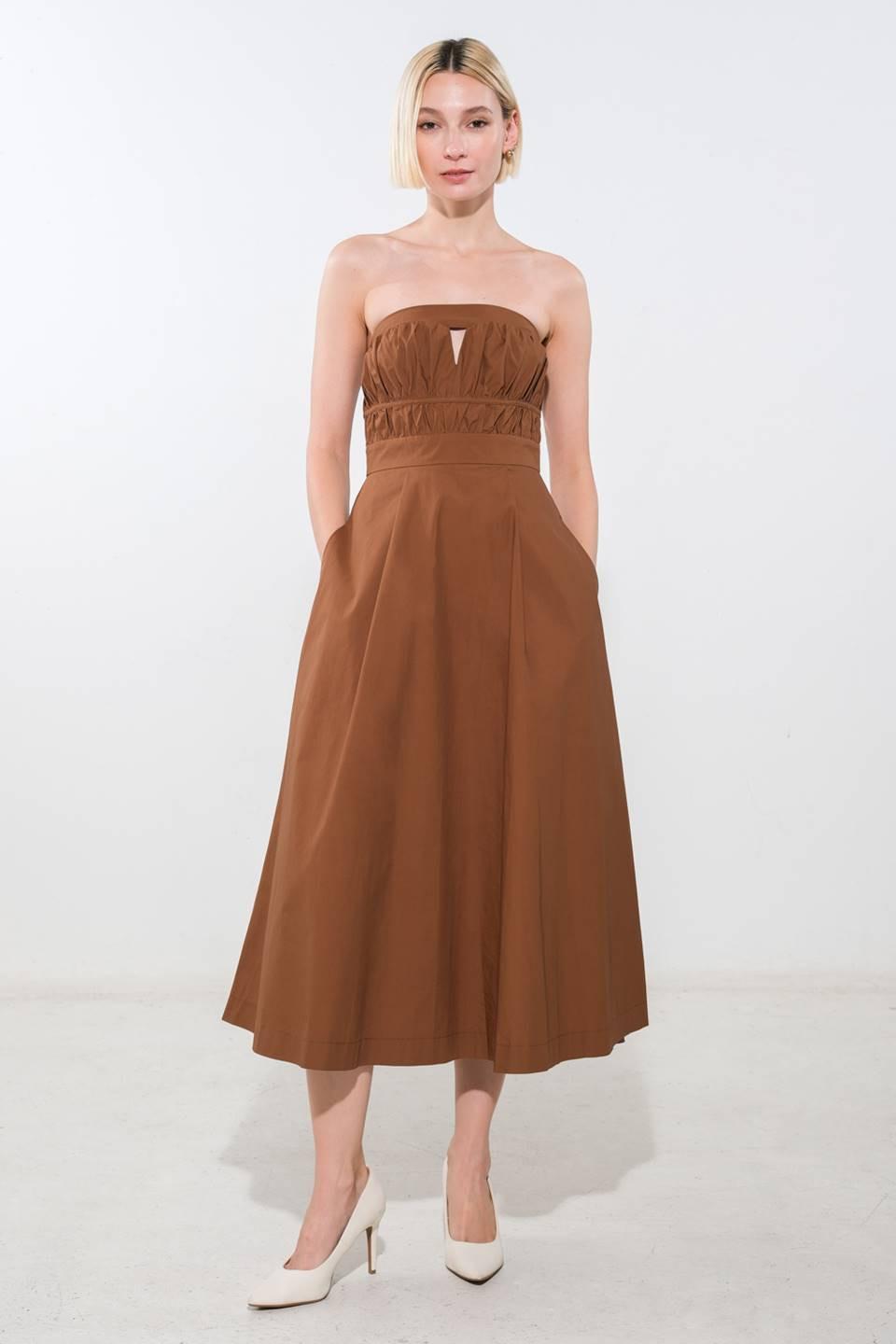 MYSTIC MUSE WOVEN MIDI DRESS.