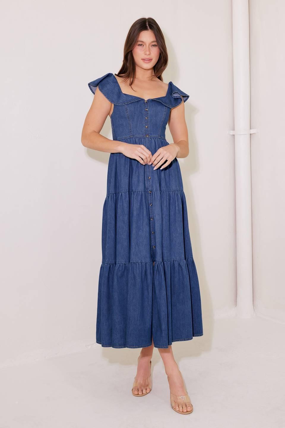 tiered denim midi dress ONCE UPON A TIME DENIM BLUE MIDI DRESS l FREEMARKET DENIM BLUE / M