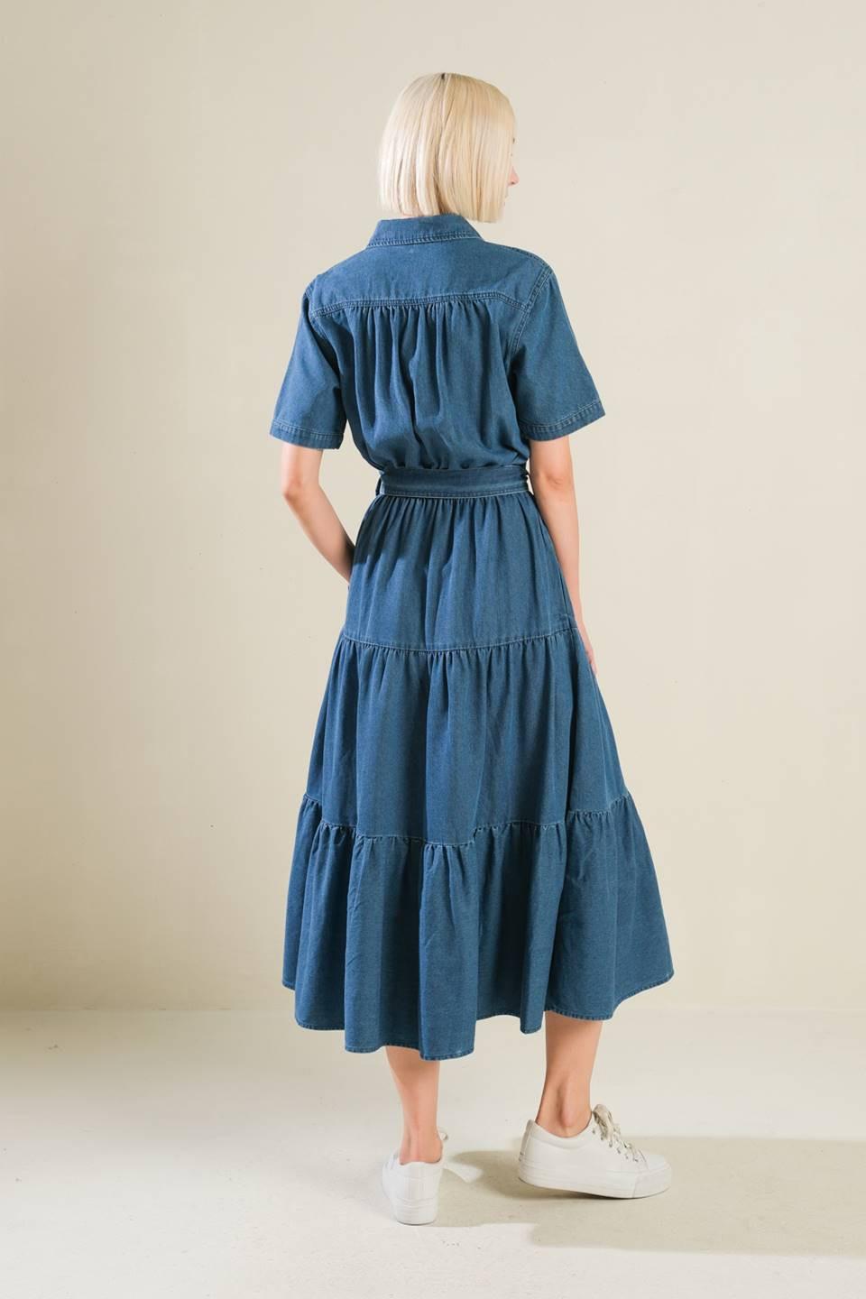 ABSOLUTE EDGE DENIM MIDI DRESS.