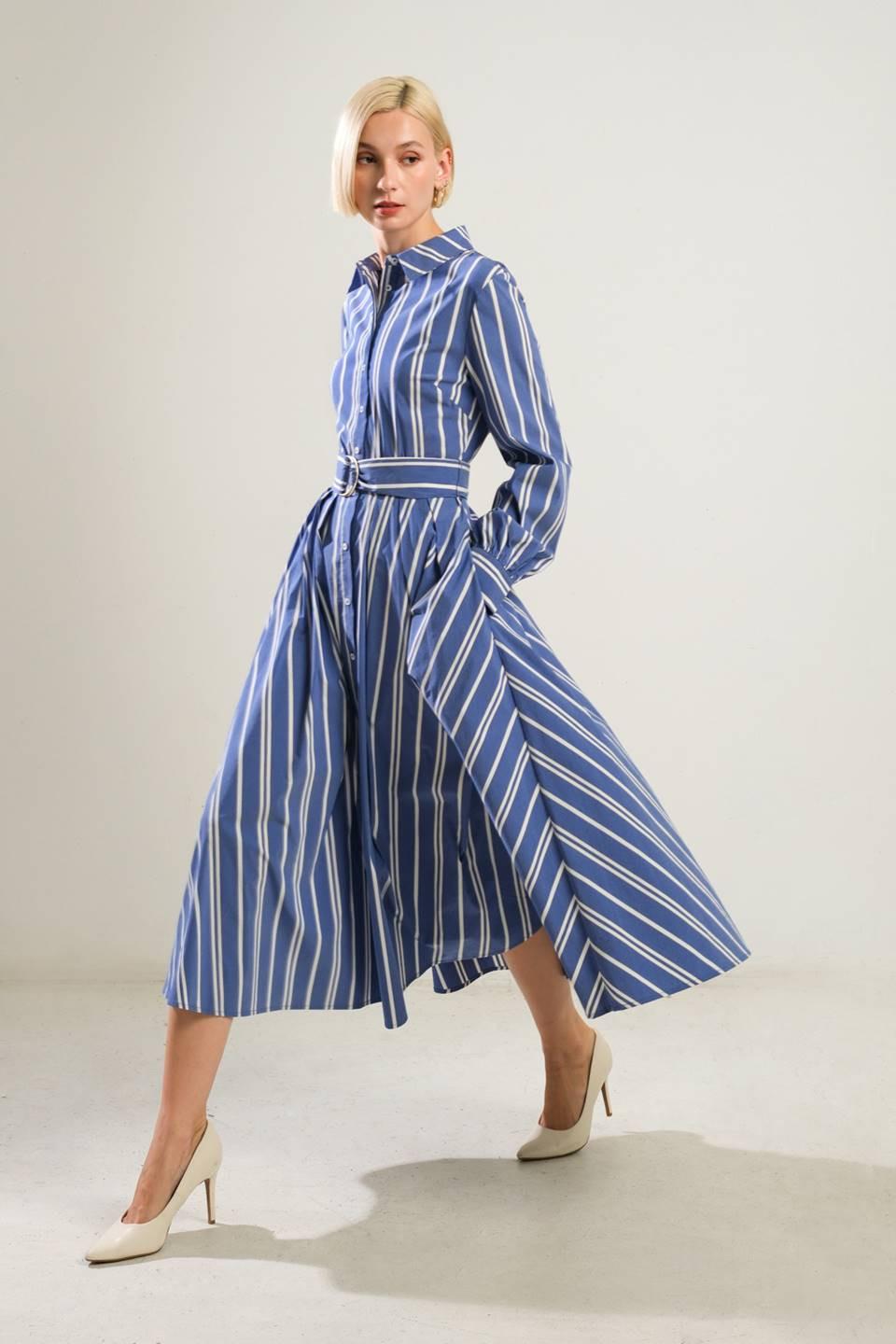 blue and white striped shirt dress zara SHORT KNOTTED SHIRTDRESS - Blue / White
