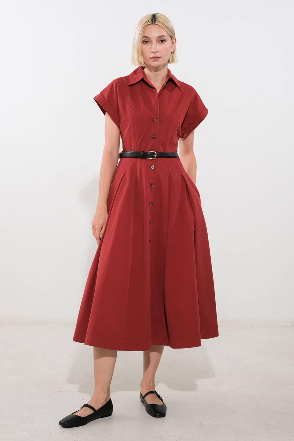 PERFECT BALANCE WOVEN MIDI DRESS.