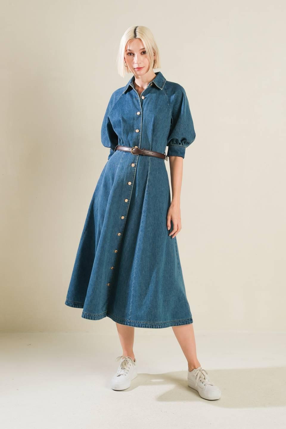 DIVIDE AND CONTOUR DENIM MIDI DRESS - Flying Tomato - DRESSES - Freemarket