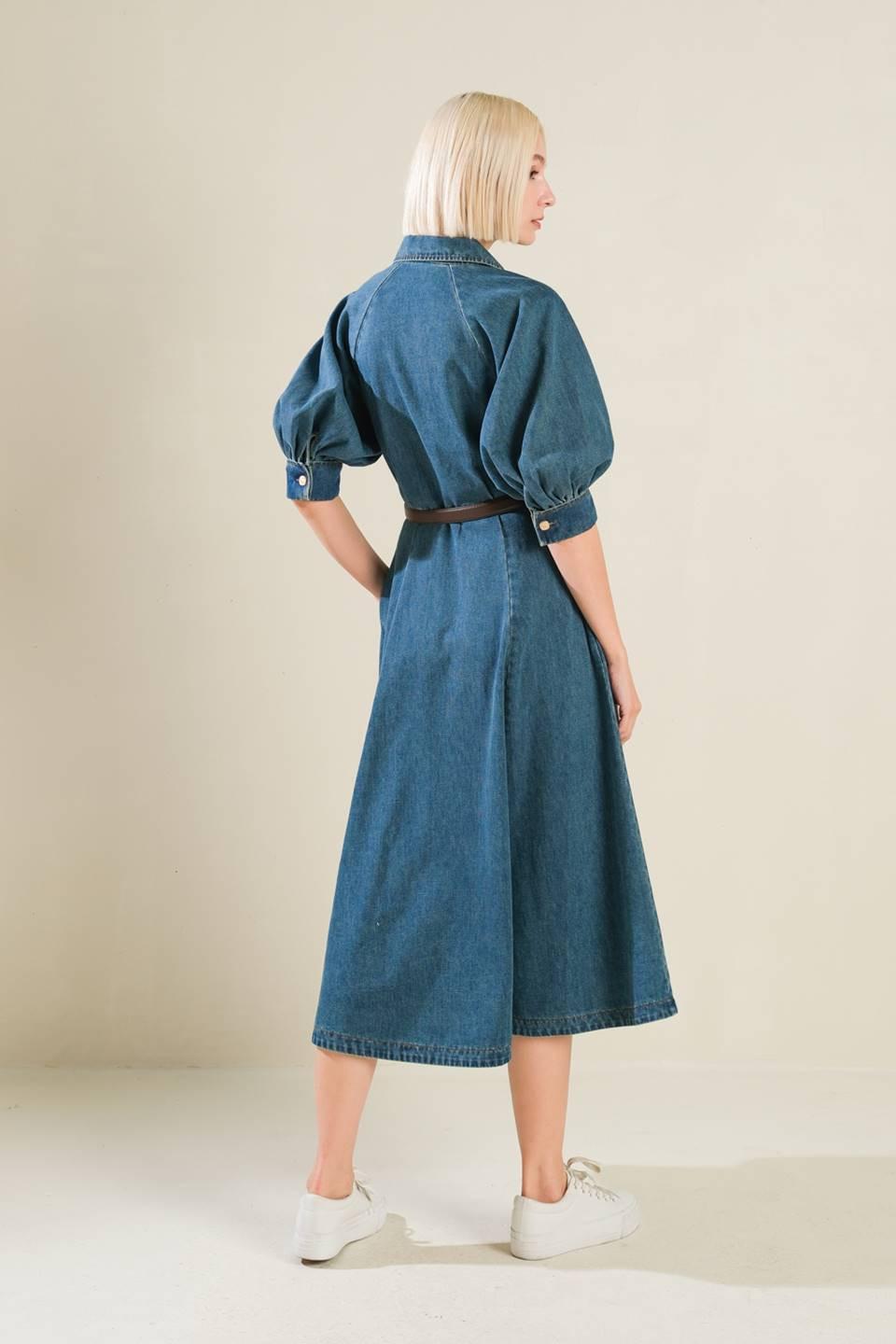 denim midi dress with belt Denim Midi Dress with Belt